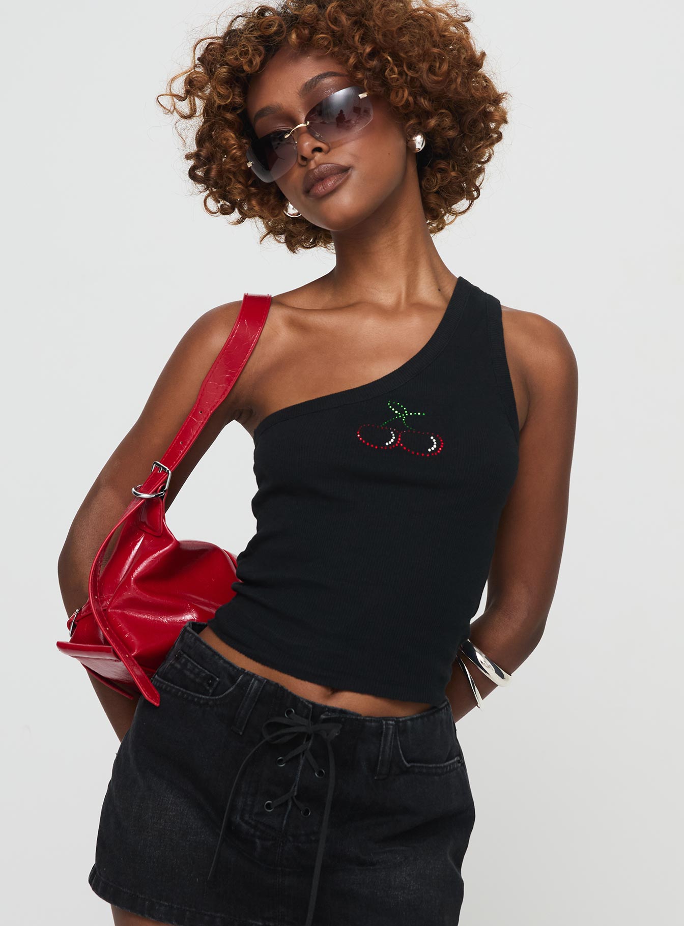 Jase One Shoulder Top Black、mySite、solidvoid