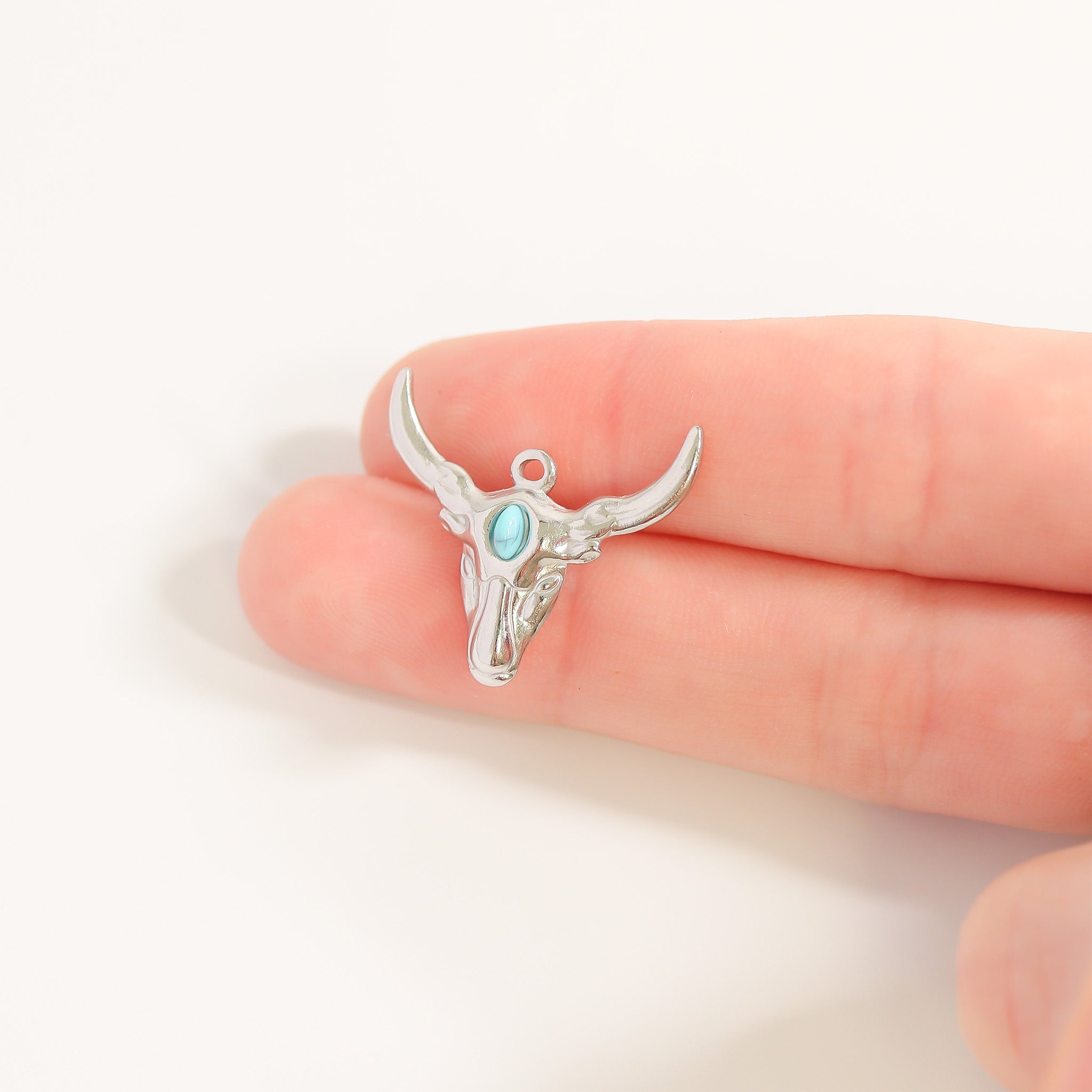 18K Gold PVD Stainless Steel Longhorn with Turquoise Charm / PDL0188、mySite、dreamappss