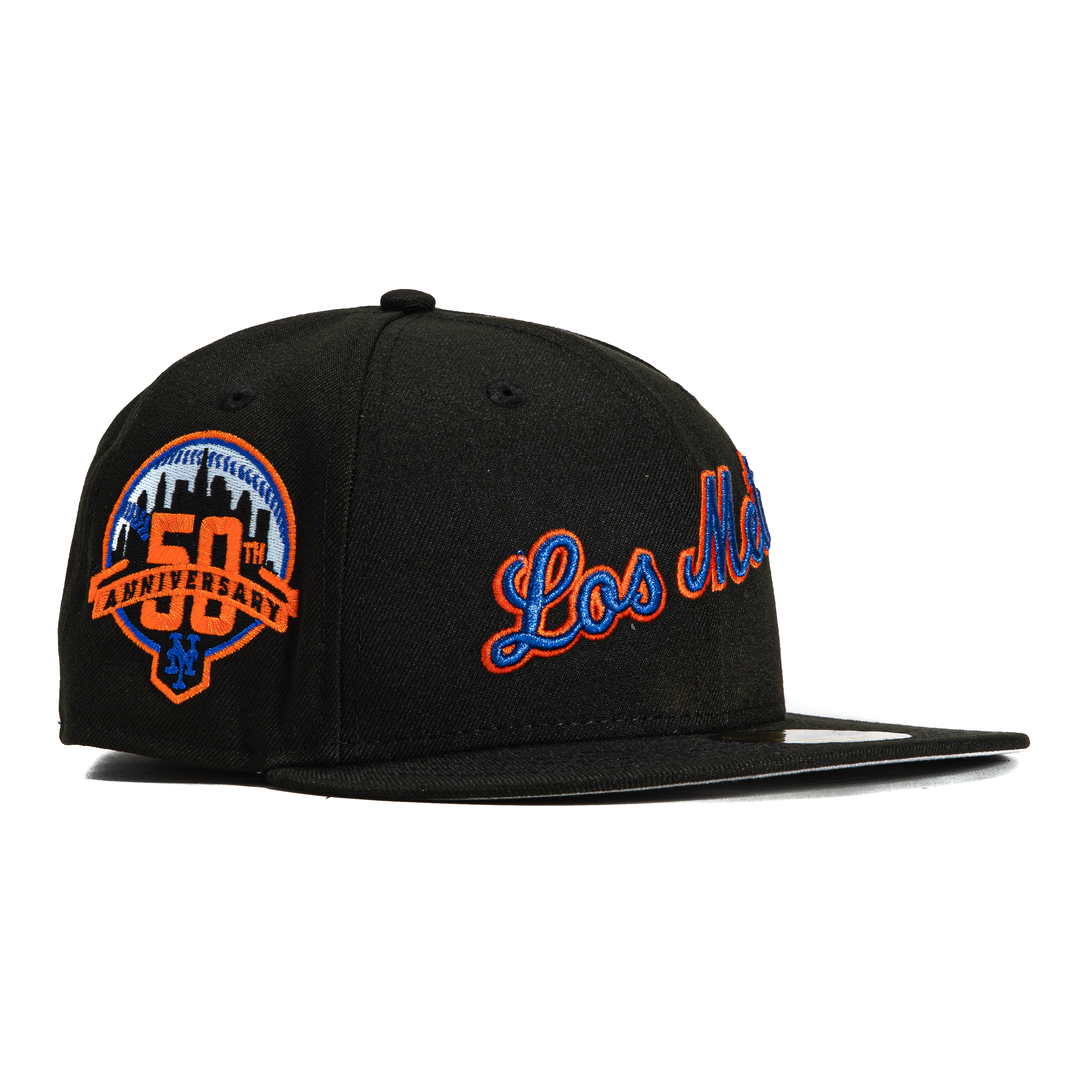 New Era 59Fifty New York Mets 50th Anniversary Patch Los Mets Hat - Black, Royal, Orange、mySite、vikingsvslions