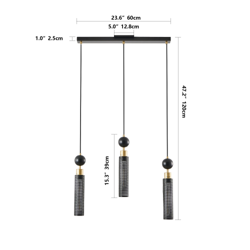 24" Modern Industrial Multi-Light Pendant Chandelier - 9-Light Black and Gold Adjustable Ceiling Light Fixture with Mesh Cylinder Shades for Living Room, Dining Room, or Staircase (Bulb Not Included)、、eastwooduniform