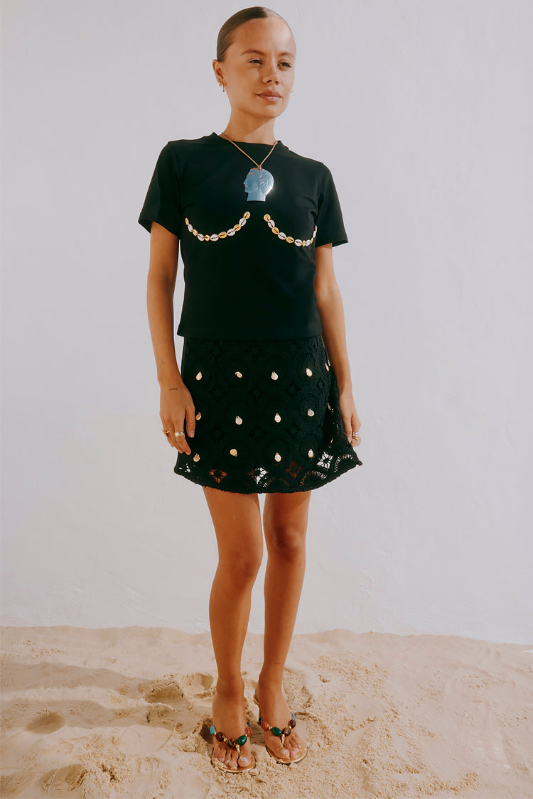 Black Crochet Shell Wrap Skirt、mySite、solidvoid