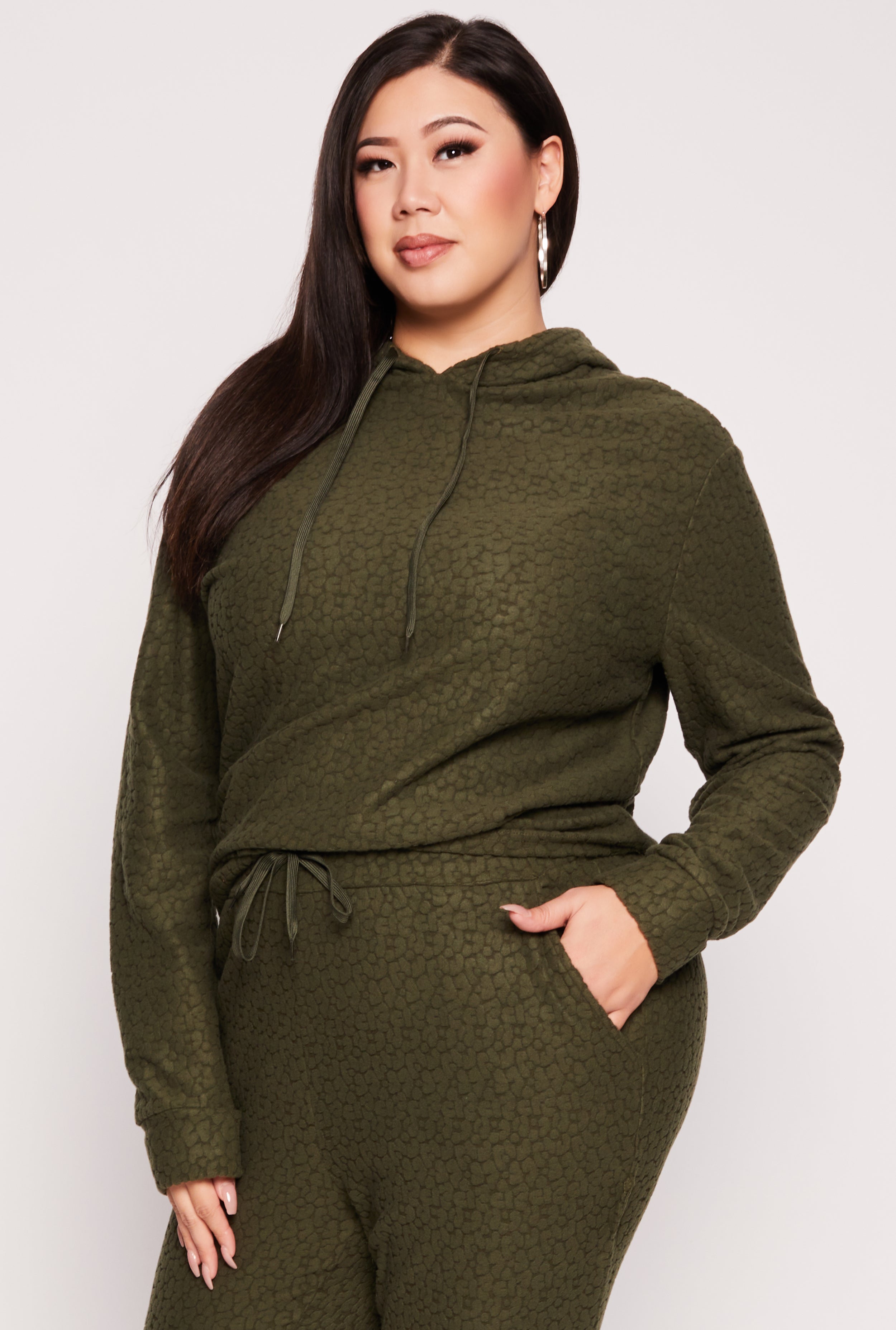 Plus Size Leopard Textured Knit Hoodie、mySite、camillekostekn