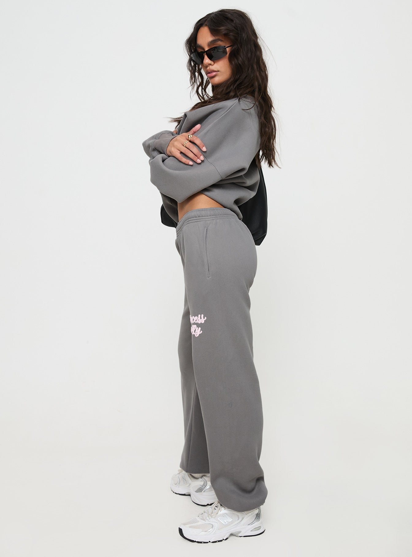 Princess Polly Track Pants Puff Text Charcoal、mySite、solidvoid