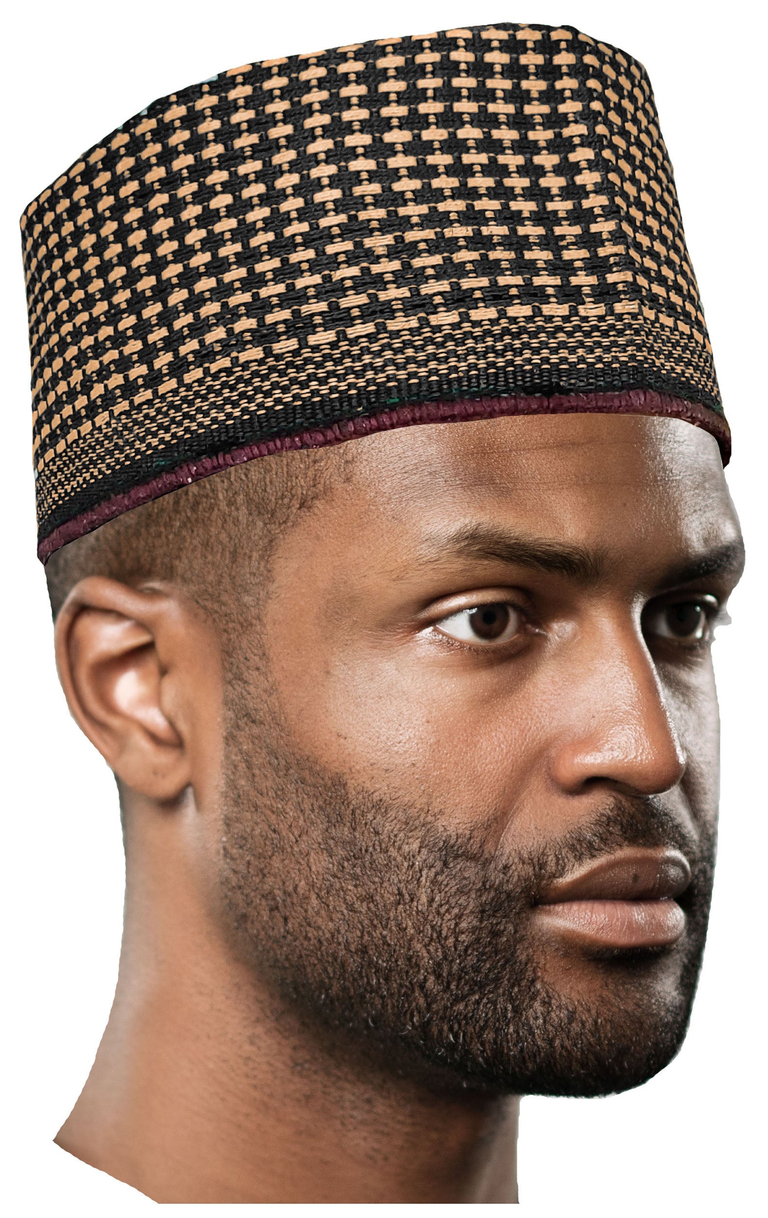 Yakubu Black and Gold Hausa Mallam Cap Fulani Hula Hand-Crafted African Traditional Kufi hat DPH630、mySite、solidvoid