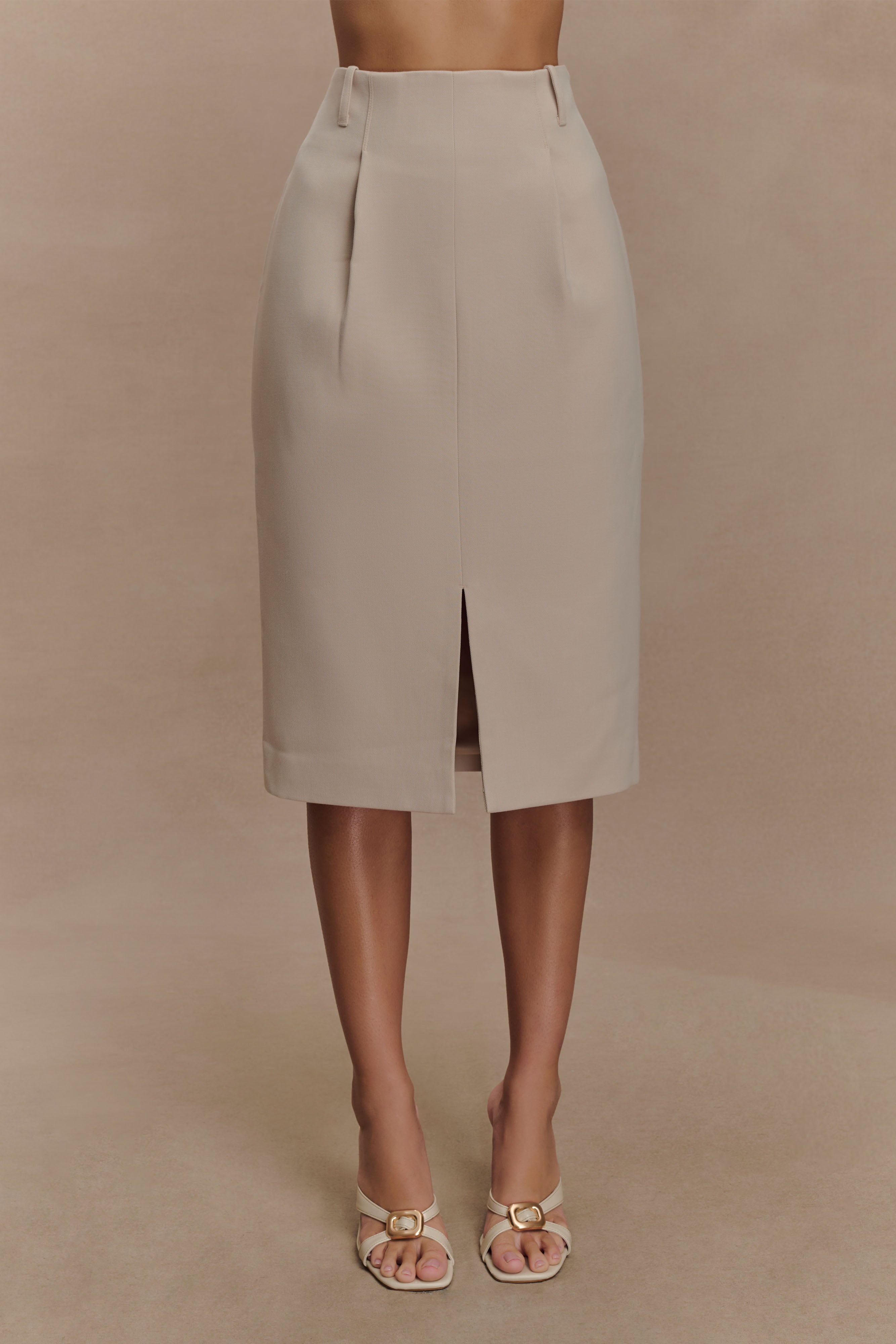 Vera Suiting Split Front Midi Skirt - Ivory Stone、mySite、solidvoid