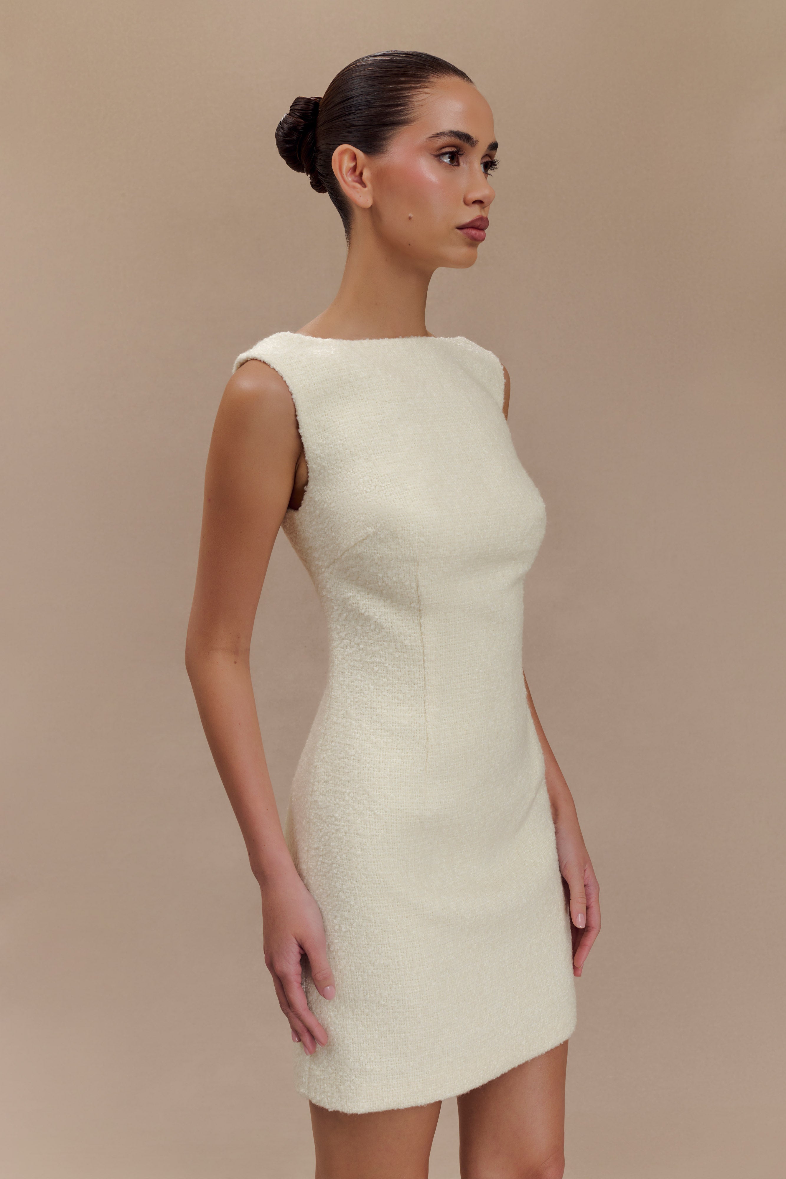 Angela Textured Boucle Mini Dress - Ivory、mySite、solidvoid