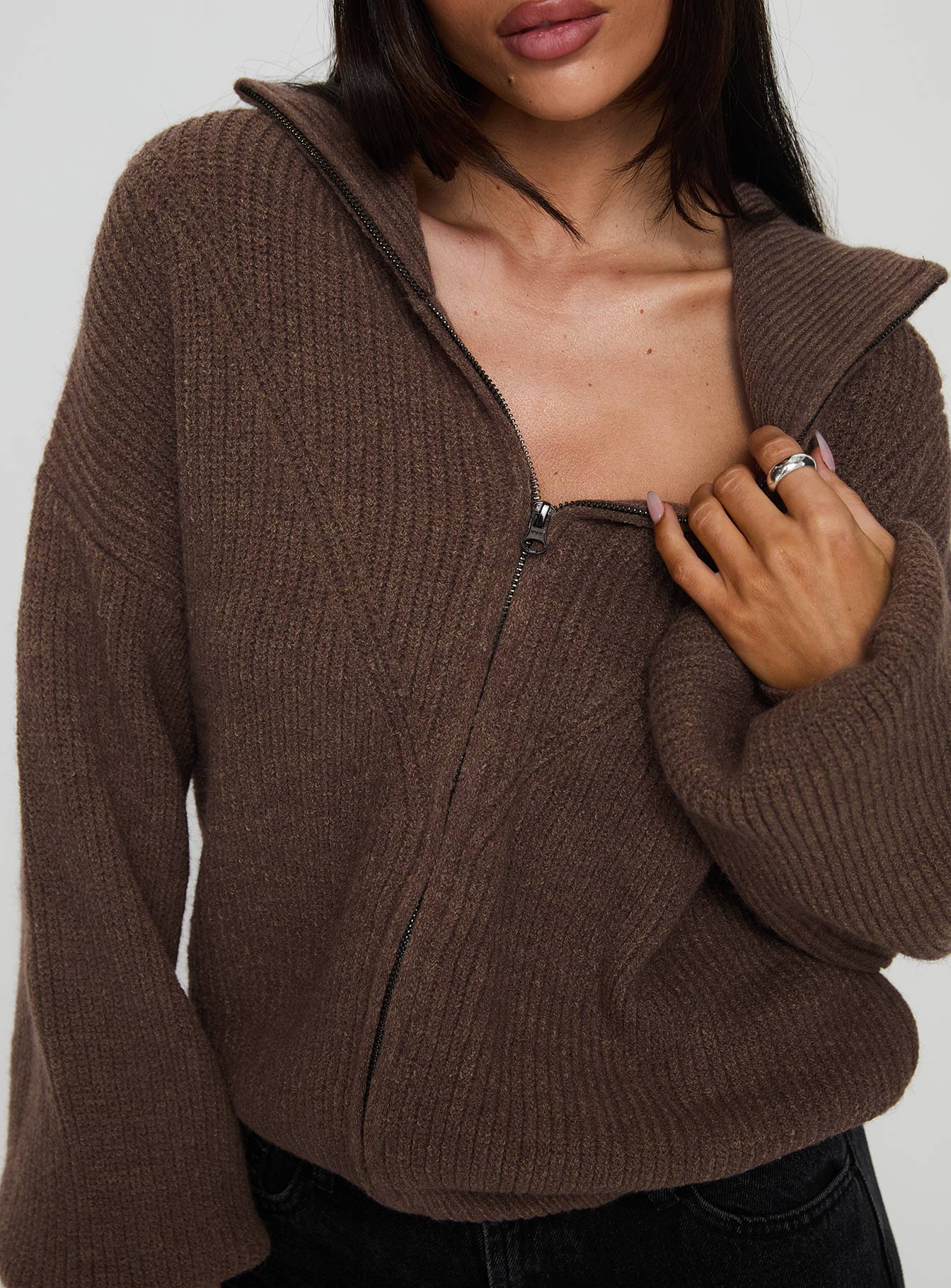 Hertford Zip Through Knit Sweater Brown、mySite、solidvoid