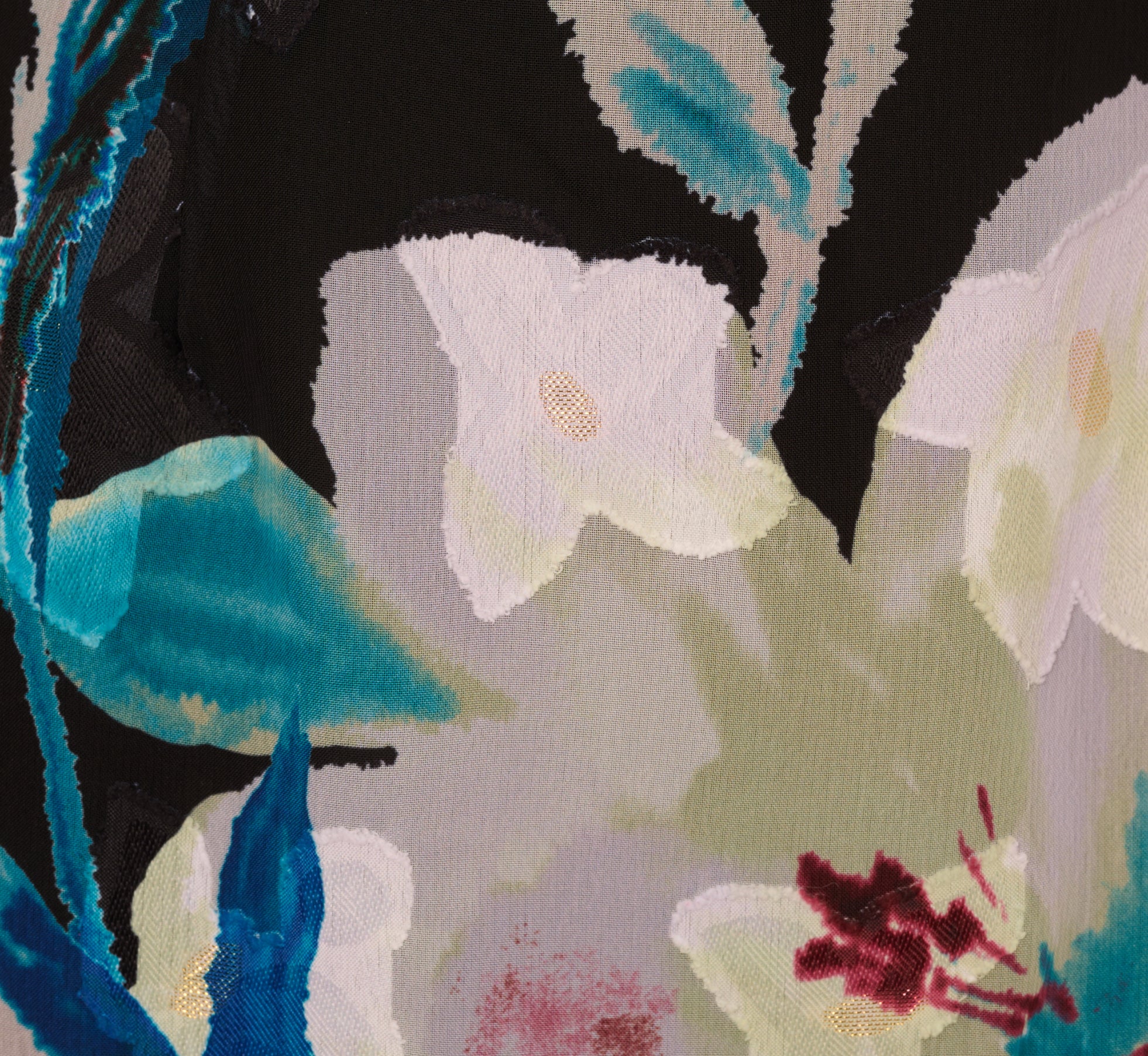 Sleeveless Floral Chiffon High Low Ruffle Gown In Black Multi、mySite、solidvoid