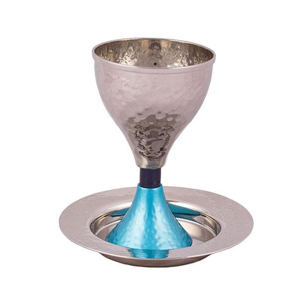 Modern Hammered Kiddush Cup and Dish by Yair Emanuel - Turquoise、mySite、topwebapps