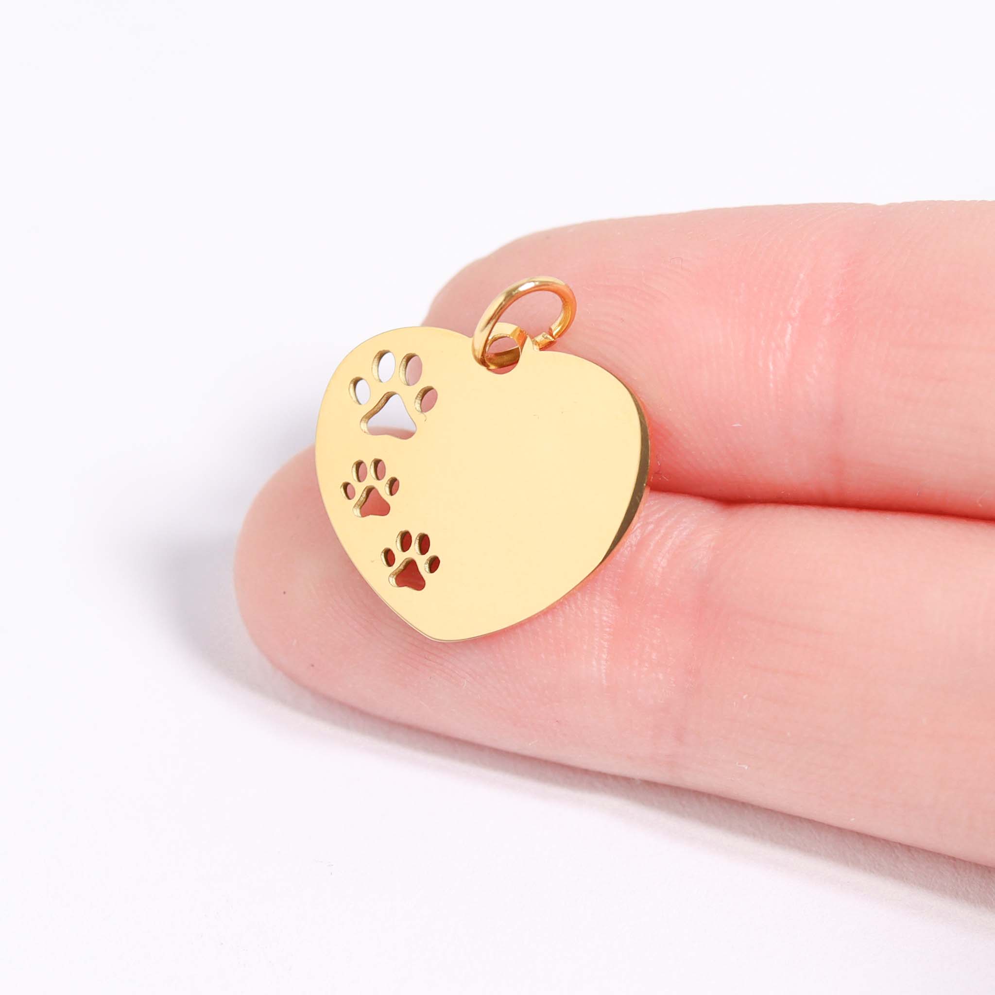 18K Gold PVD Stainless Steel Blank Paw Print Heart Charm / PDL0139、mySite、dreamappss