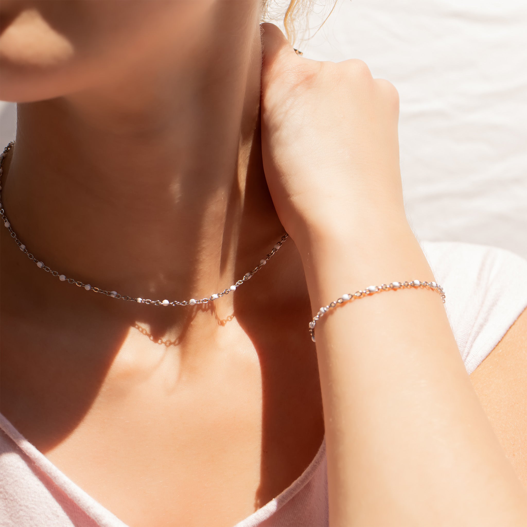 18K Gold PVD Stainless Steel Confetti White Chain Necklace / CHN0092、mySite、dreamappss