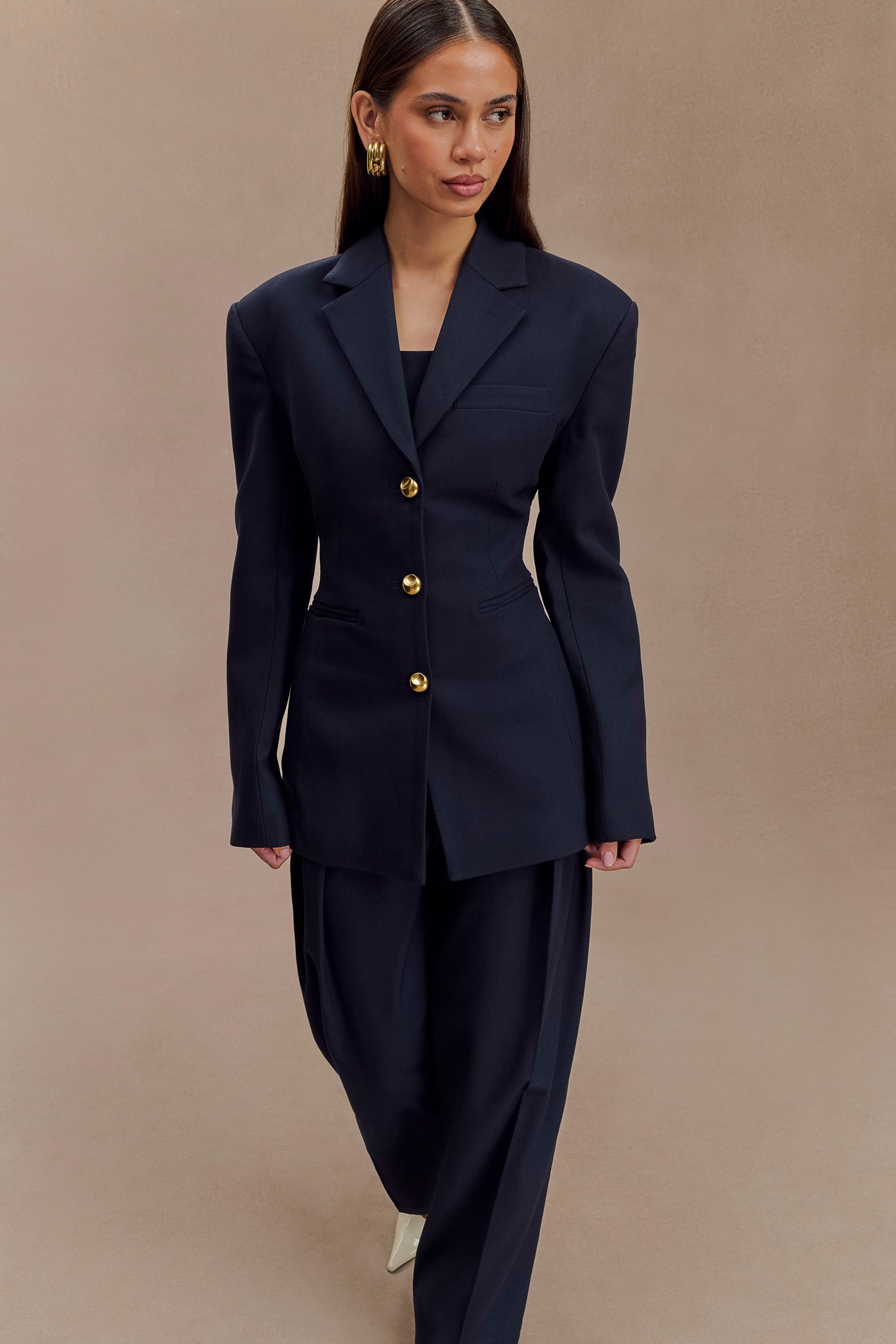 Bellamy Cinched Blazer - Dark Navy、mySite、solidvoid