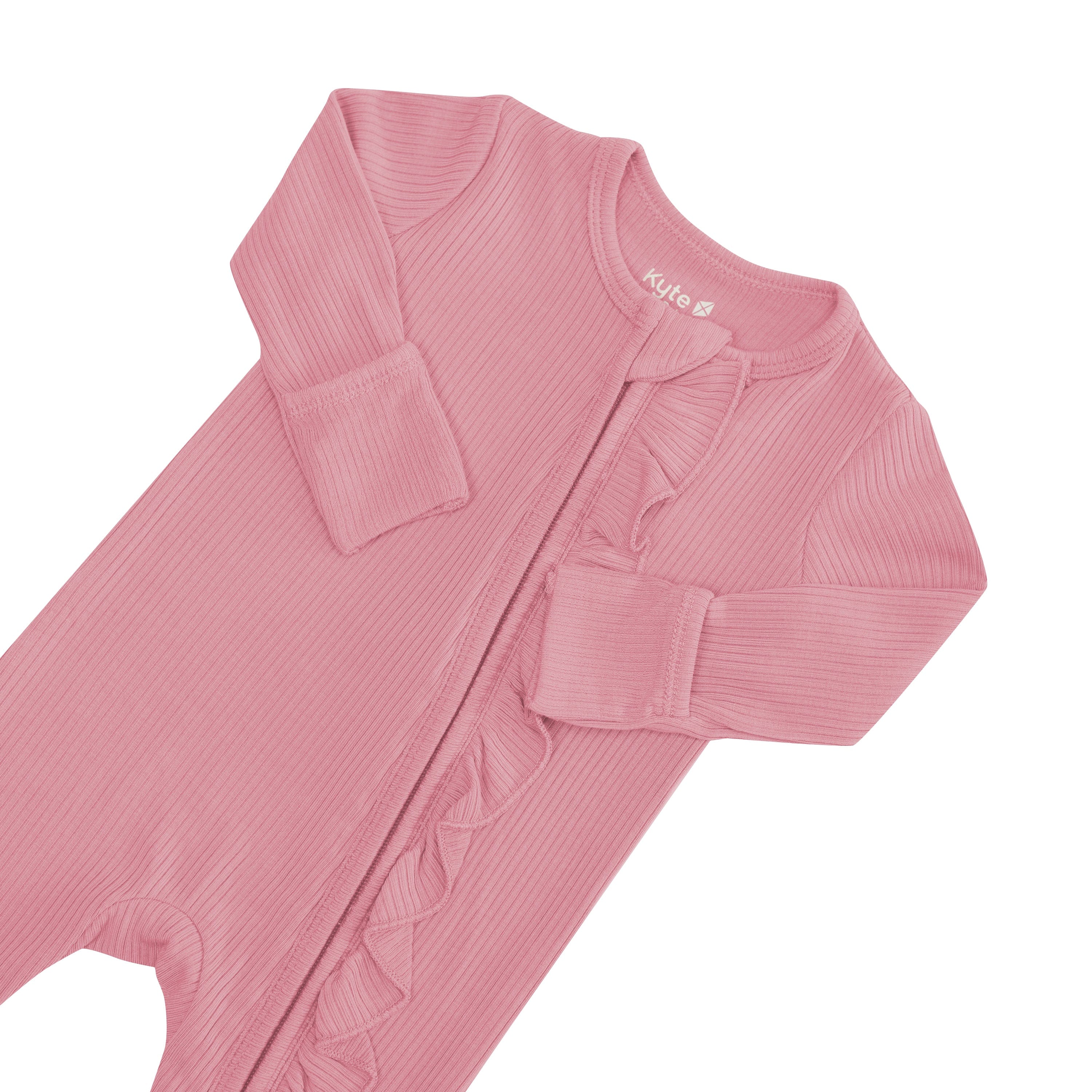  Ribbed Ruffle Zipper Romper in Apple Blossom、mySite、layawaytickets