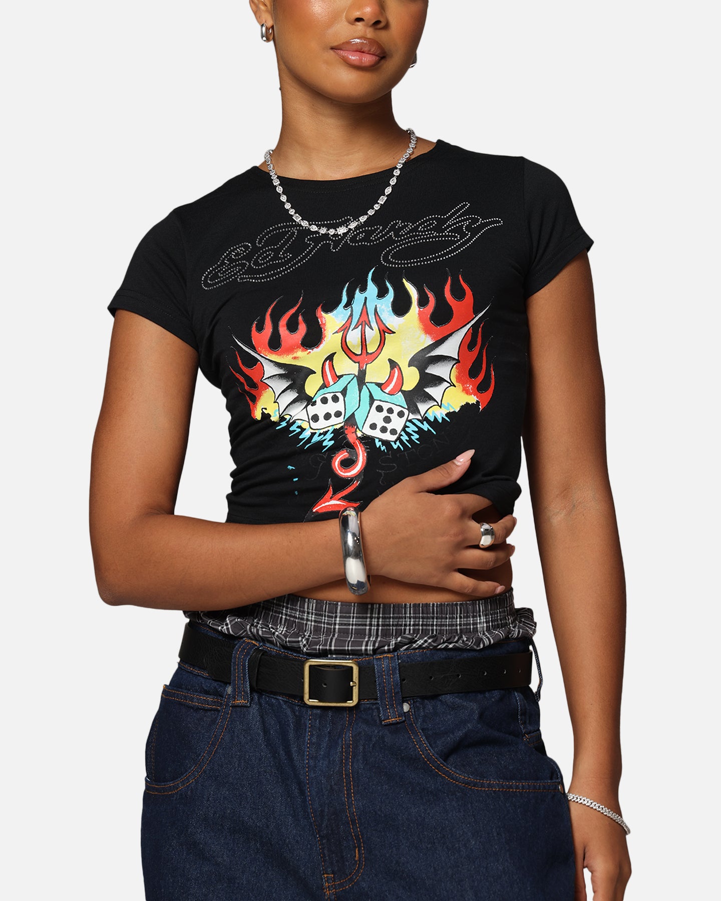 Ed Hardy Women's Flame Roll Baby T-Shirt Black、mySite、zt4zffjzw