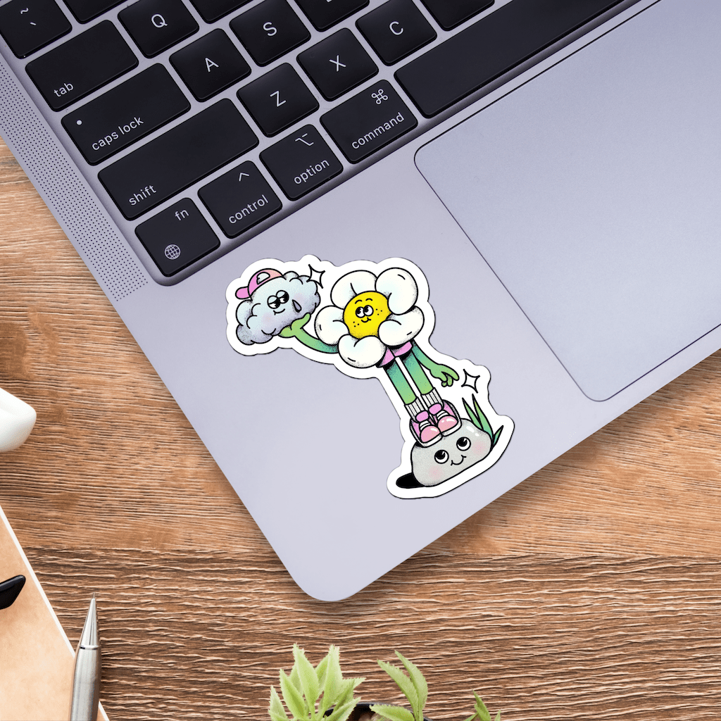  Daisy Flower Holding Rain Cloud Sticker、mySite、ghnorth