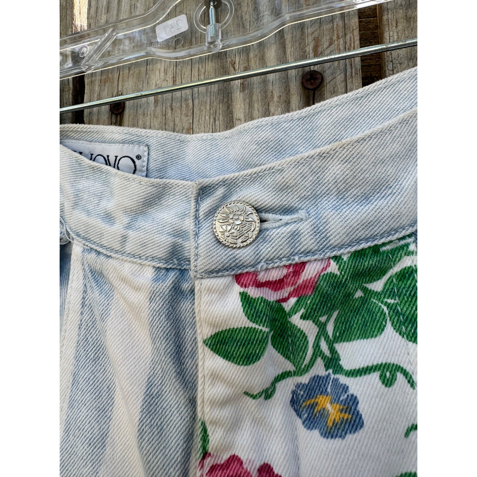 90's Nuovo Floral Striped High Rise Cut Off Raw Hem Denim Jean Shorts 3、mySite、garagedoors4me