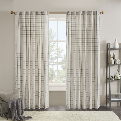 Plaid Rod Pocket and Back Tab Curtain Panel with Fleece Lining Brown 50x84"、、eastwooduniform