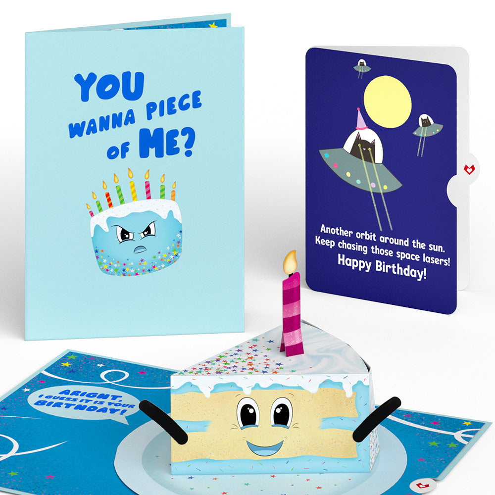 Whimsical Birthday Cake Slice with Space Laser Cats Pop-Up Card and Sentiment Set、mySite、solidvoid