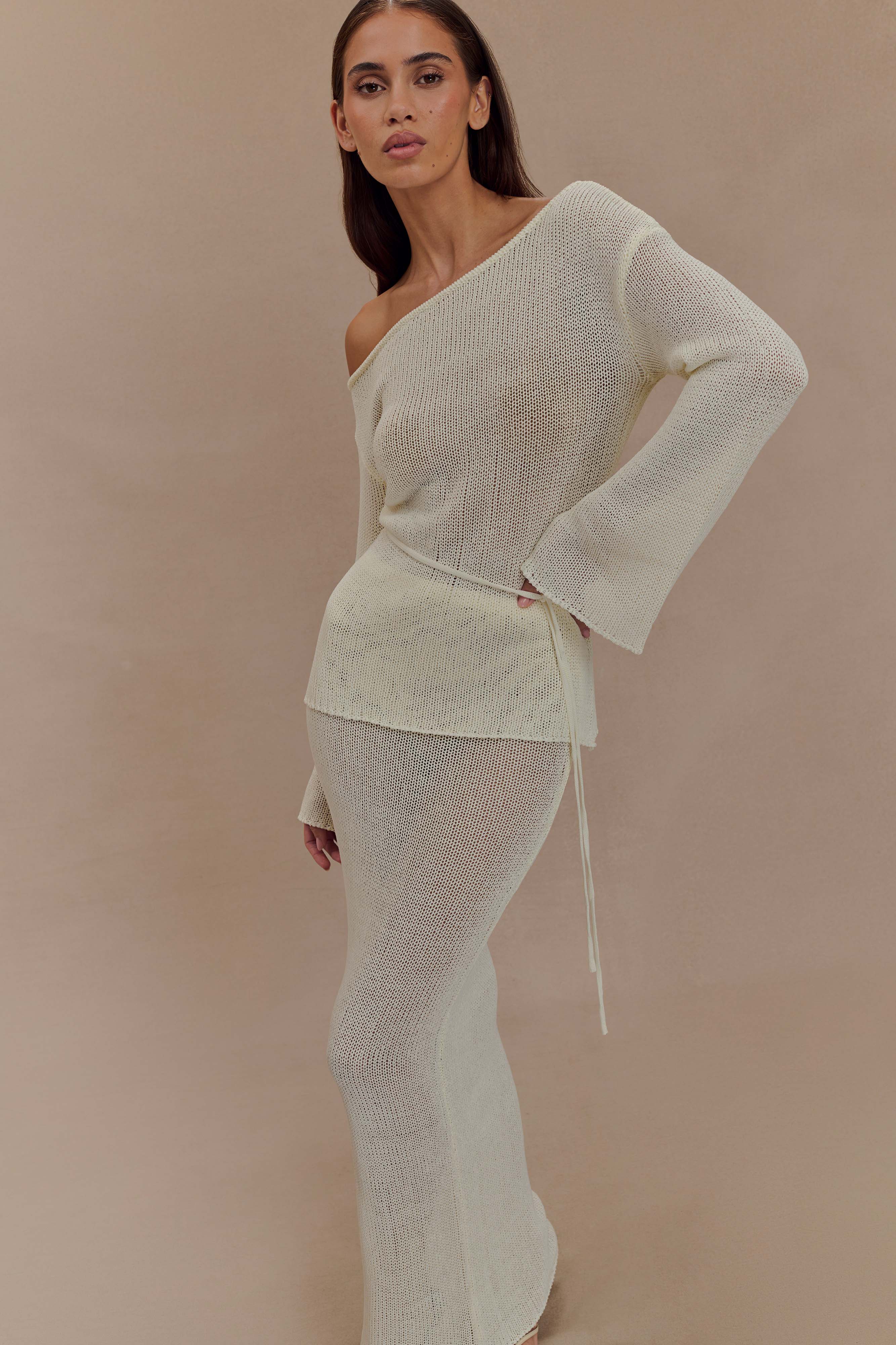 Reagan Knit Maxi Skirt - White、mySite、solidvoid