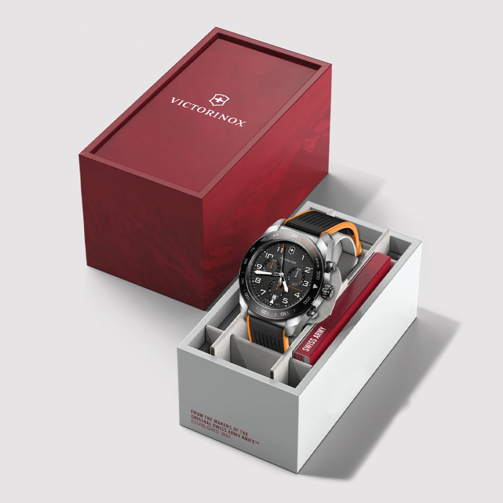  Swiss Army Chrono Quartz 42mm - Black on Black and Orange Rubber Strap
