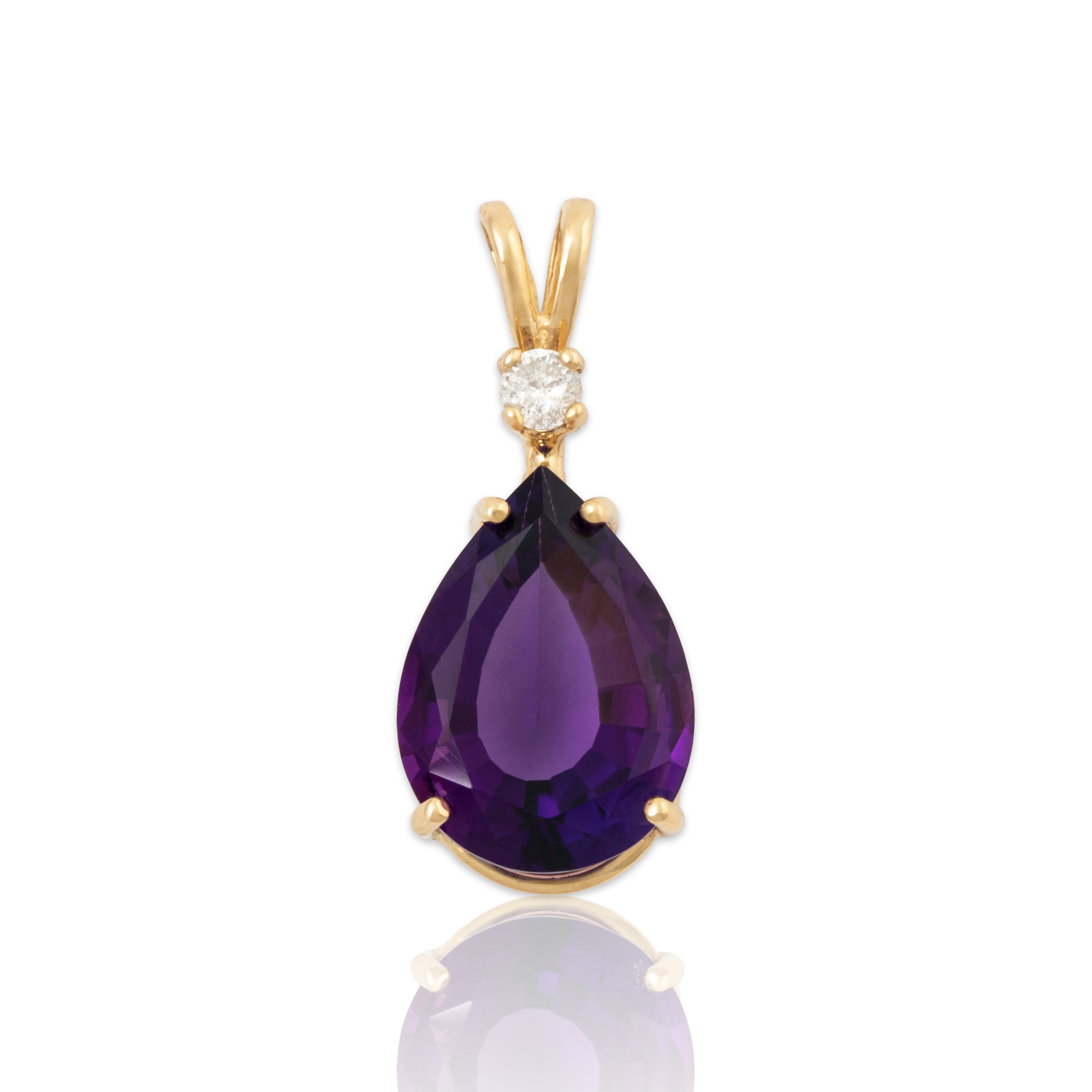 Vintage 14k Yellow Gold 3.8ct Amethyst Diamond Large Teardrop Pendant、mySite、hinf8tx79