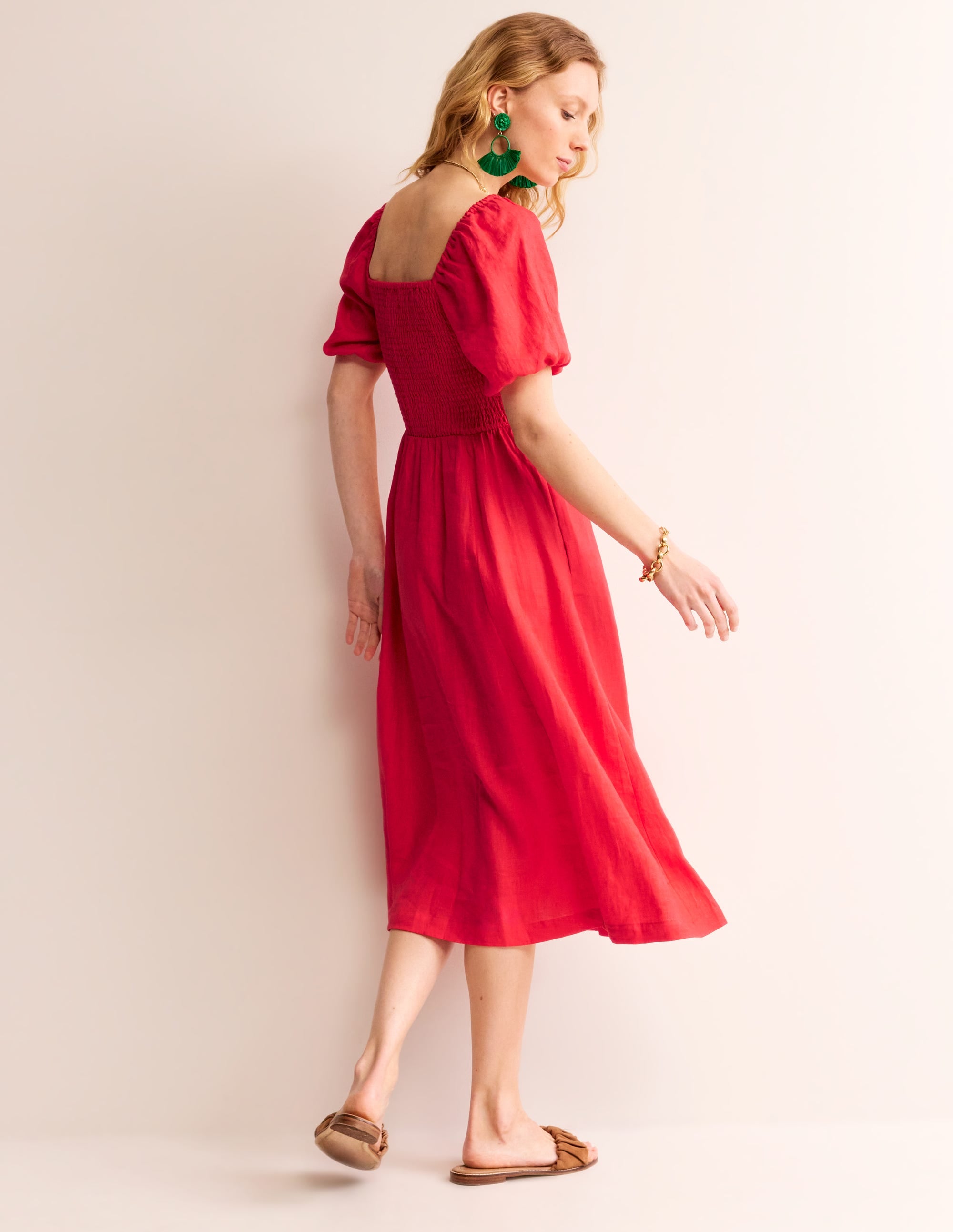  Sky Smocked Linen Midi Dress-Hibiscus、mySite、ashleygrahame