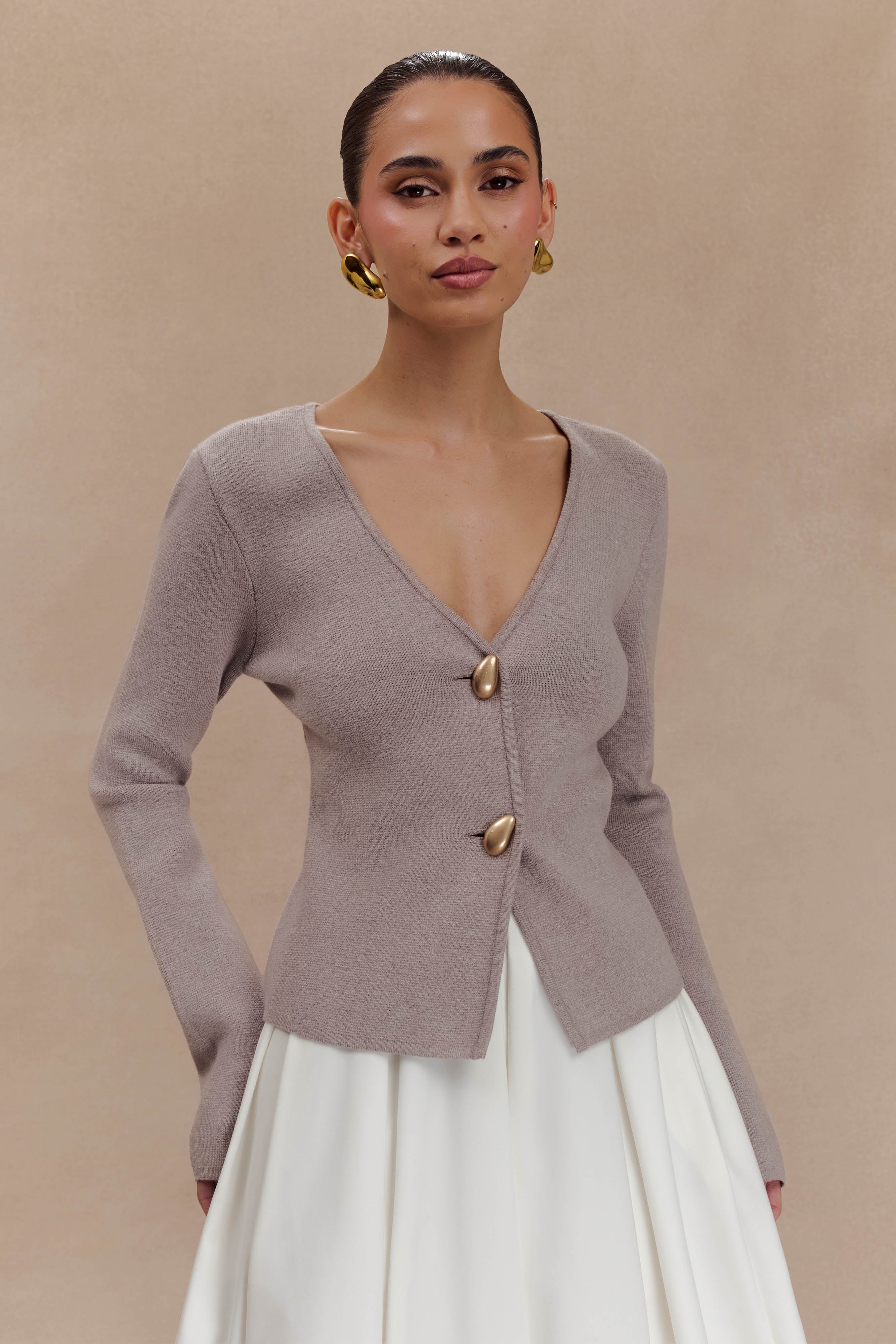 Veda Wide Sleeve Knit Cardigan - Stone Marle、mySite、solidvoid