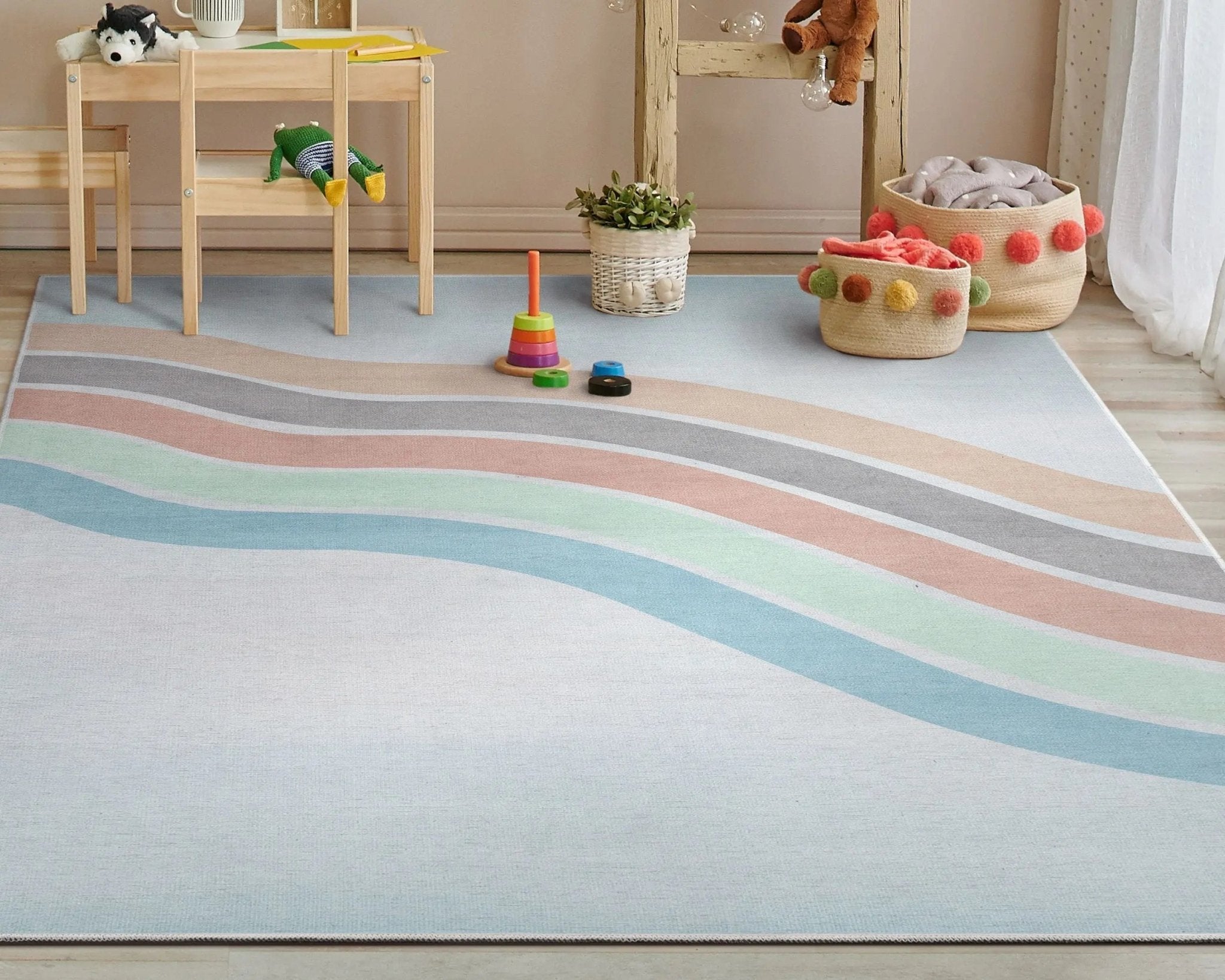 Curved Rainbow Modern Multi Color Pastel Area Flat-Weave Rug、mySite、gigharbornorthrealestate