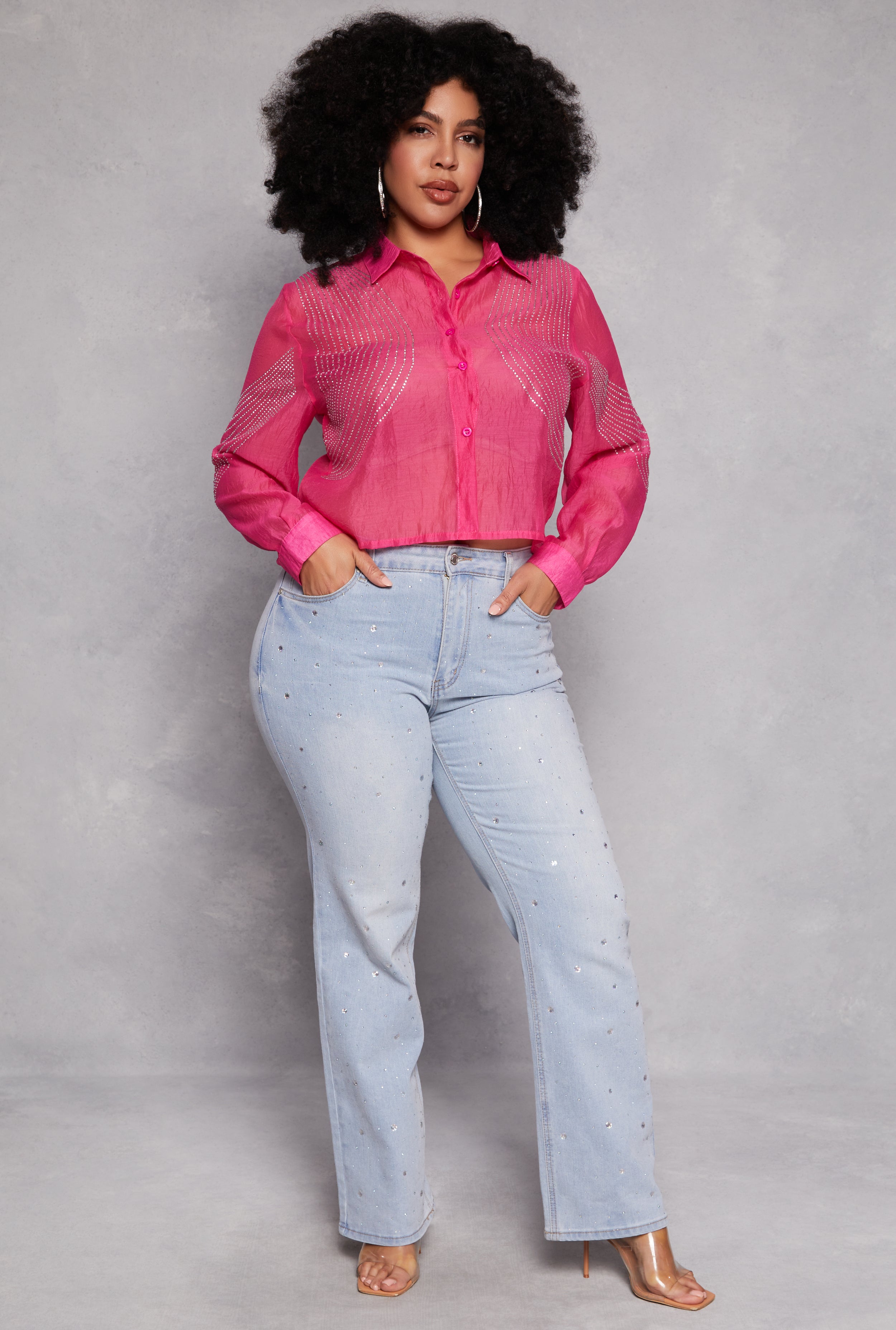 Plus Size Rhinestone Organza Top、mySite、camillekostekn