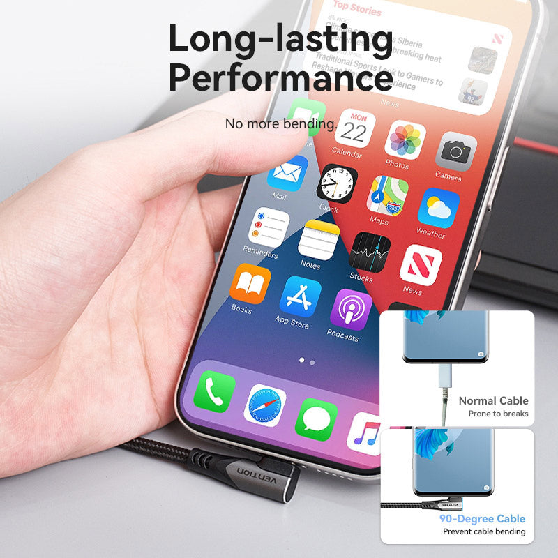 Vention USB 2.0 Type-C Male to Type-C Male Right Angle 3A Cable Aluminum Alloy Type、mySite、fannypackpong