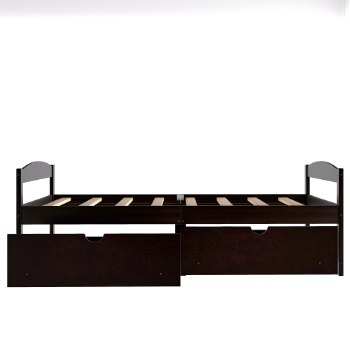 Twin size platform bed, with two drawers, espresso、、casual