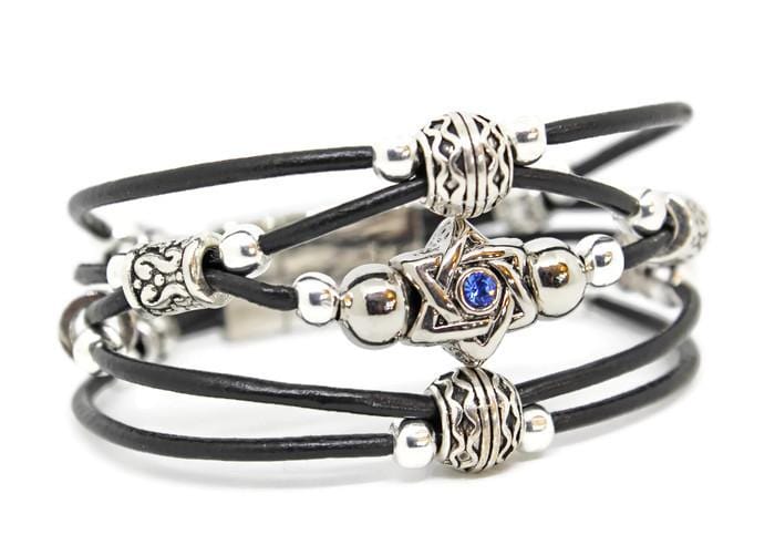 Swarovski Star of David Beaded Leather Bracelet - Black、mySite、topwebapps