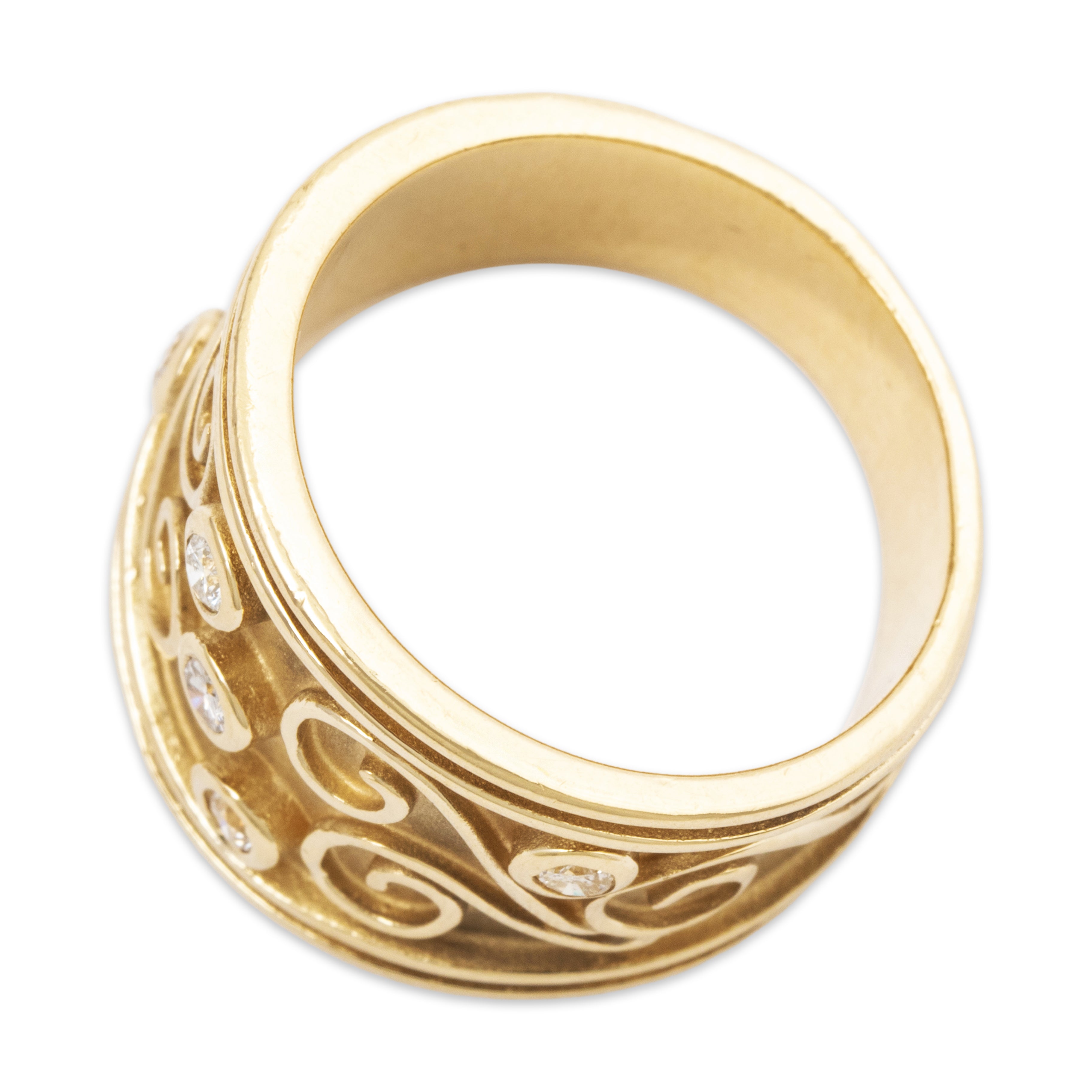 Vintage Wide 14k Yellow Gold .22cttw Diamond Brushed Bezel Band Ring 6.75、mySite、hinf8tx79