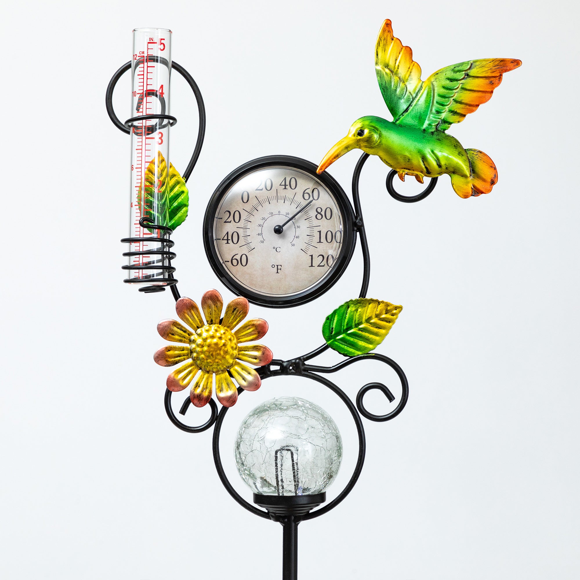 Harmony Rain Gauge Solar Thermometer Garden Stake、mySite、camillekostekn