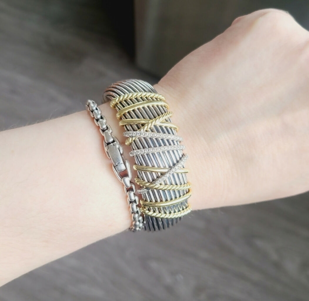 David Yurman Helena Cuff Bracelet With 18k Gold And Pave Diamonds、mySite、hinf8tx79