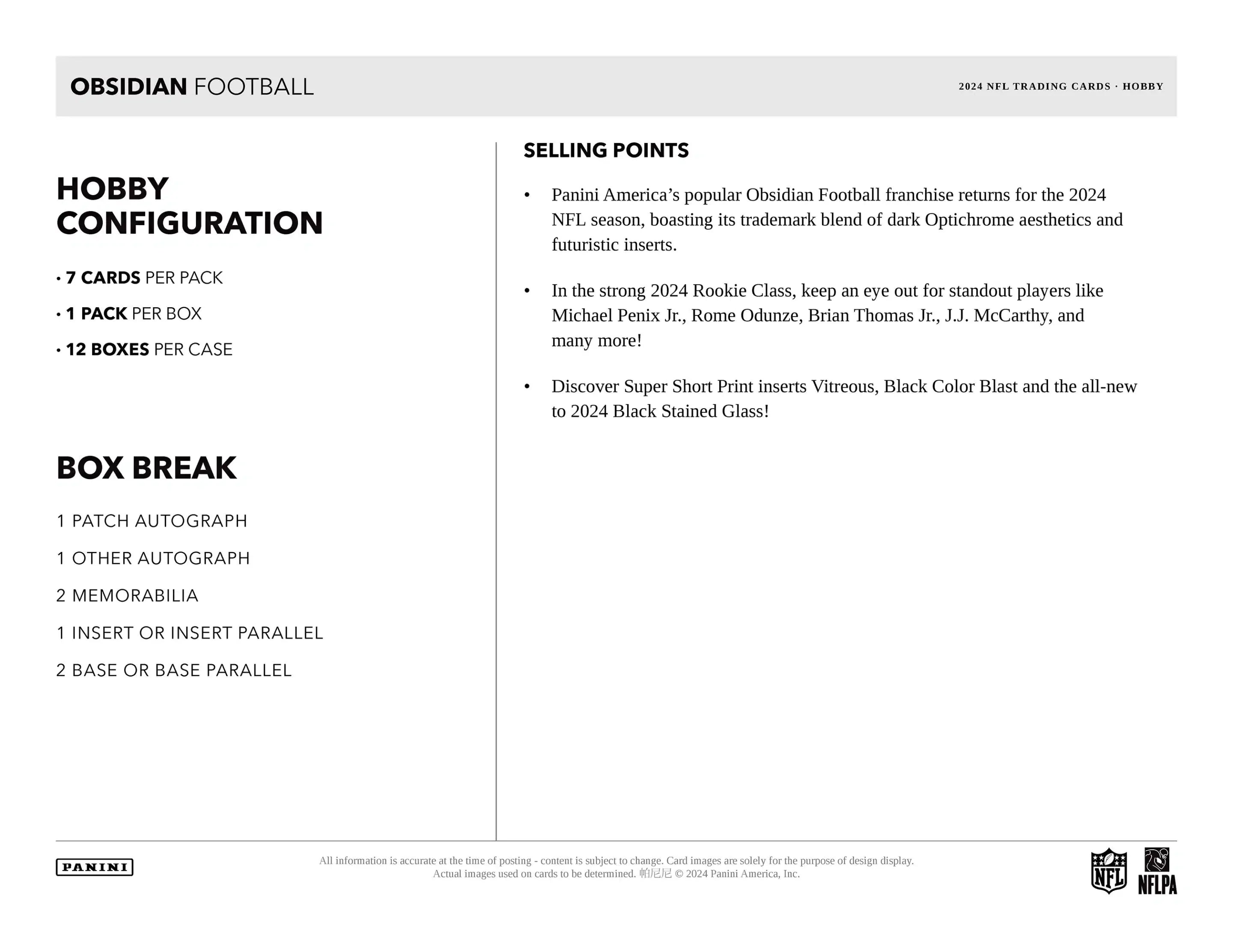 Panini Obsidian NFL Football 2024 - Hobby Box、mySite、waistdrama