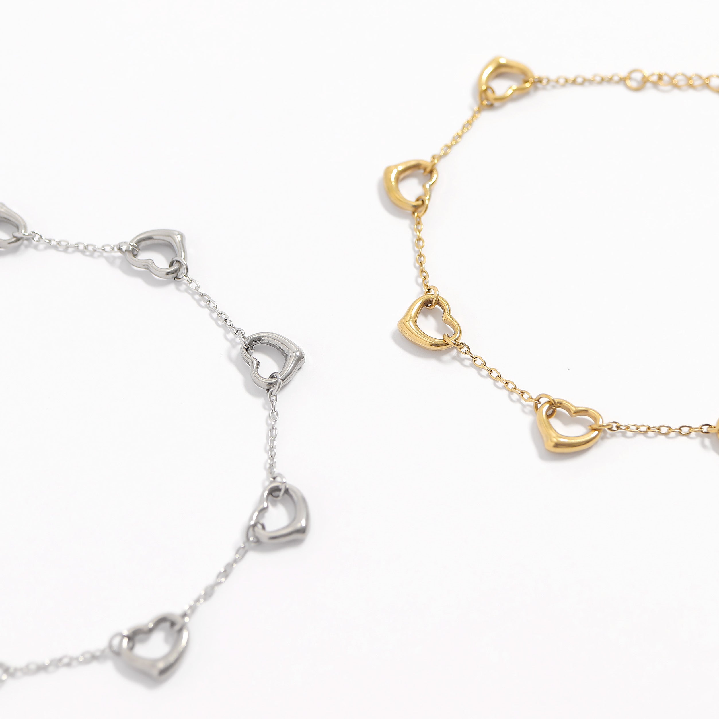 18K Gold PVD Stainless Steel Station Heart Bracelet / BRJ1070、mySite、dreamappss