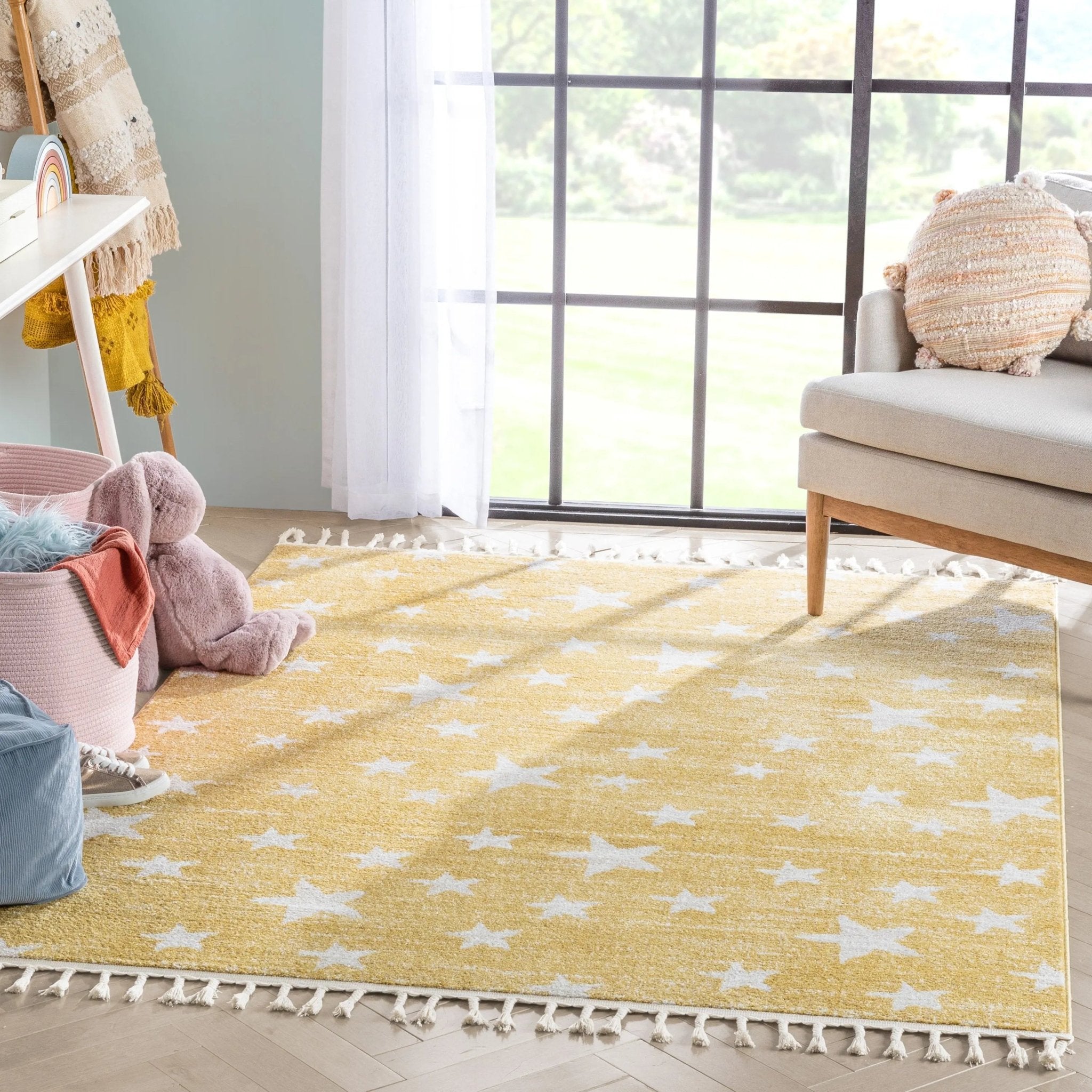 Stars Modern Geometric Yellow Kids Rug、mySite、gigharbornorthrealestate