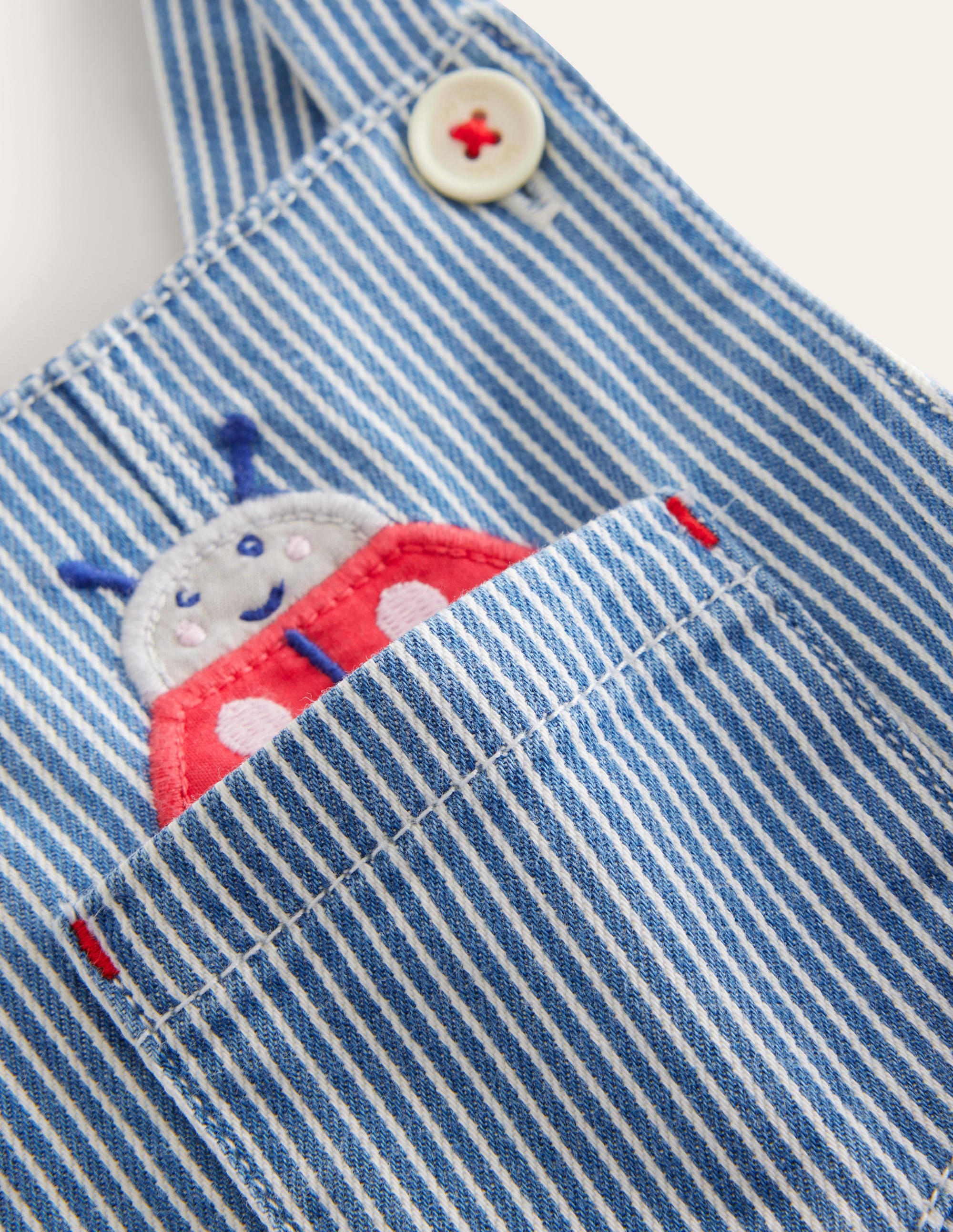  Woven Applique Dungaree-Penzance Blue/Ivory Bugs、mySite、ashleygrahame