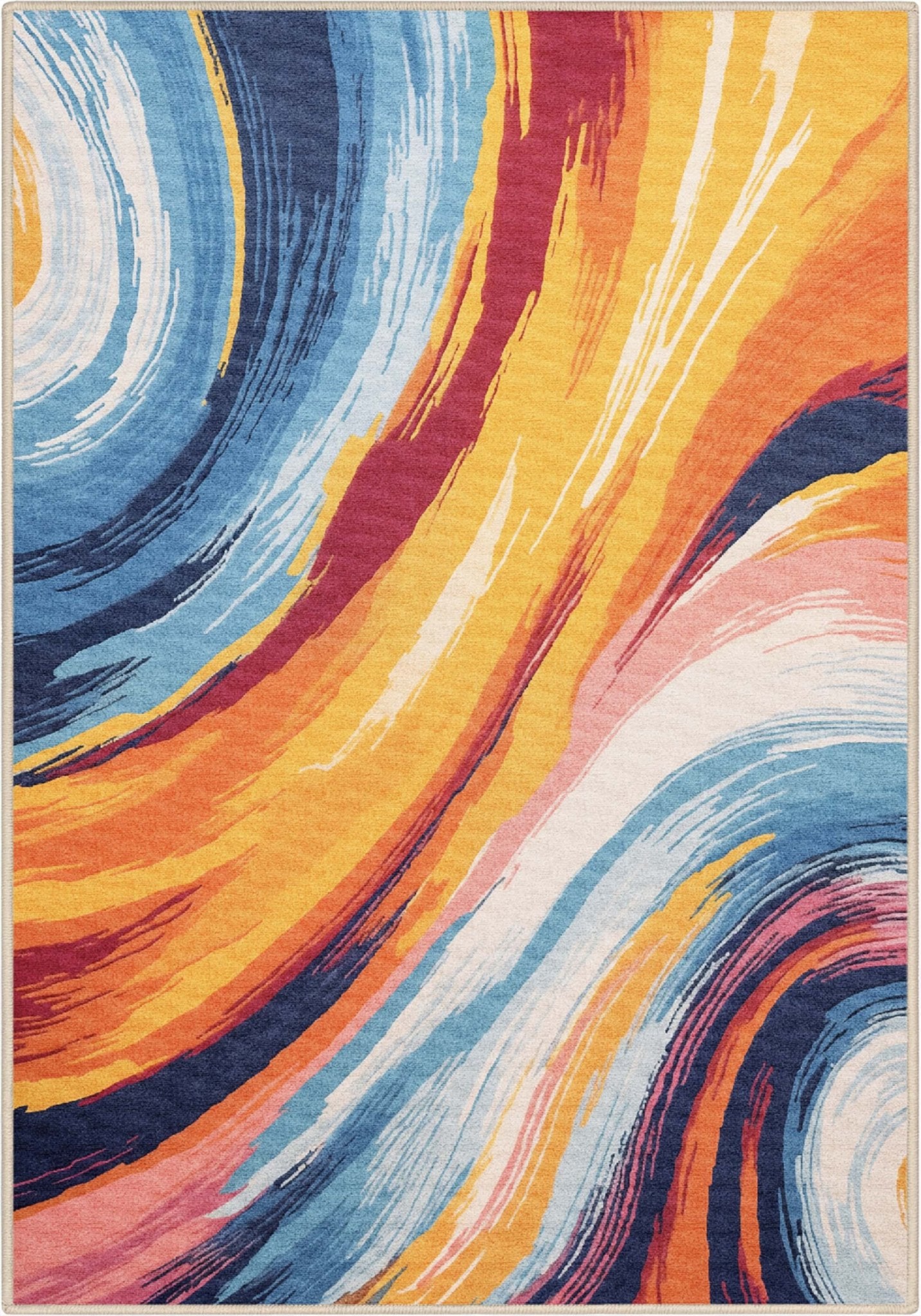 Apollo Strokes Colorful Waves Abstract Vibrant Stain-Resistant Rug - Easy to Clean、mySite、gigharbornorthrealestate