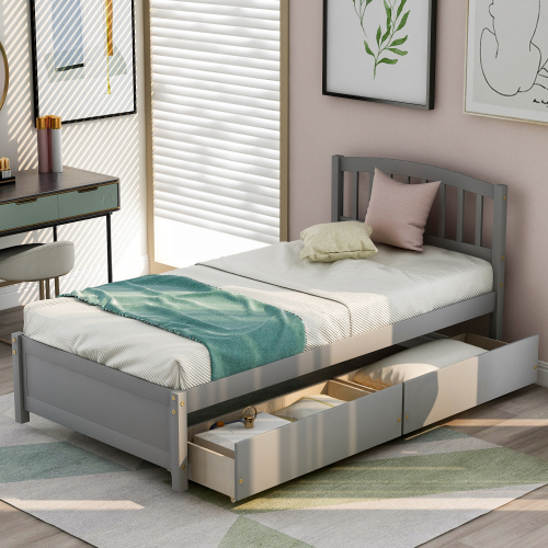 Twin Platform Storage Bed Wood Bed Frame with Two Drawers and Headboard, Espresso(Previous SKU: SF000062PAA)、、casual