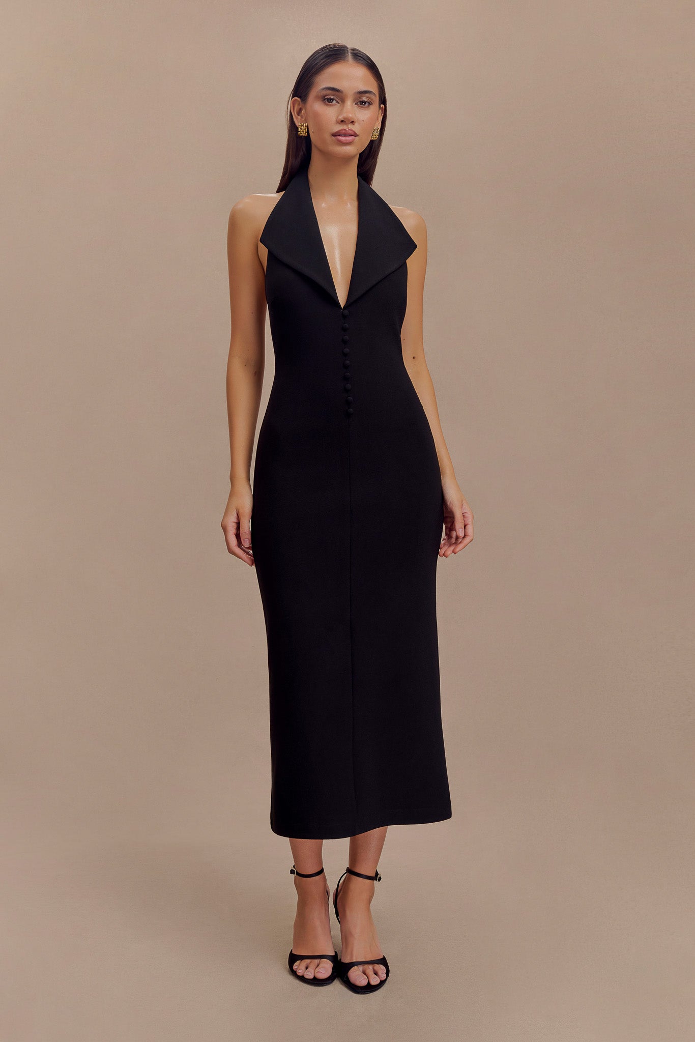 Annita Crepe Halter Midi Dress - Black、mySite、solidvoid