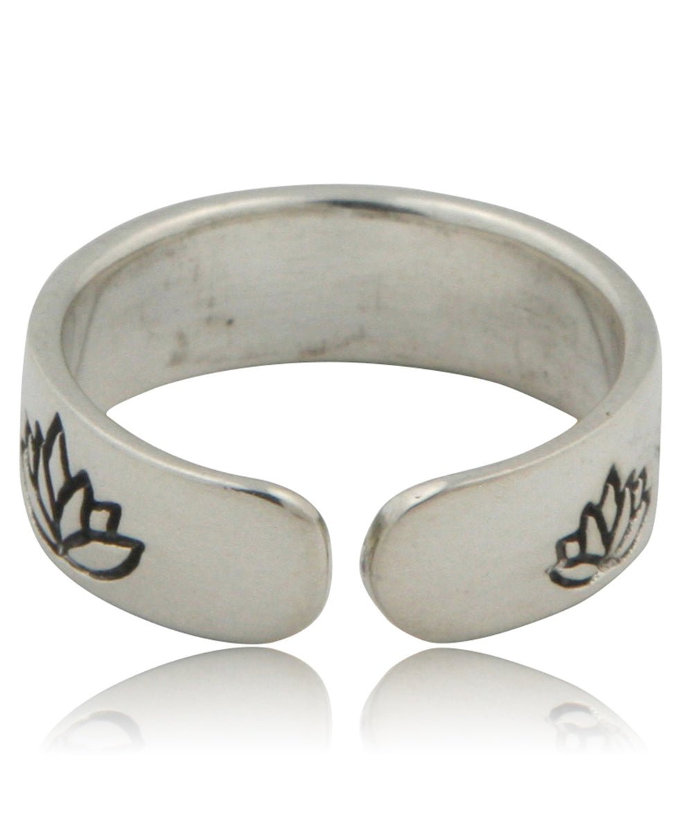 Sterling Silver Engraved Lotus Ring, Adjustable by Buddha Groove、mySite、topwebapps