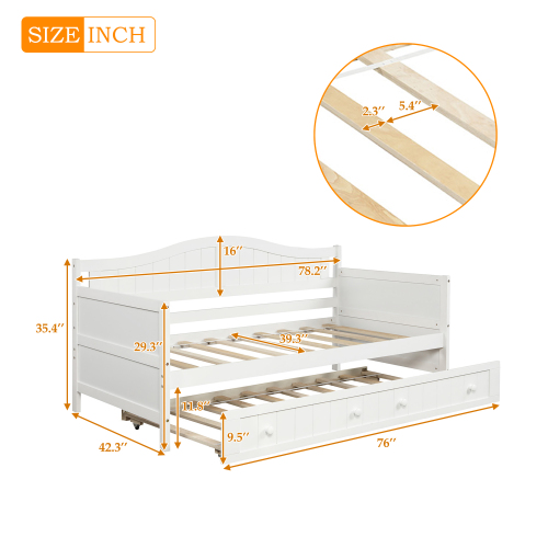 Twin Wooden Daybed with 2 drawers, Sofa Bed for Bedroom Living Room,No Box Spring Needed,White、、casual