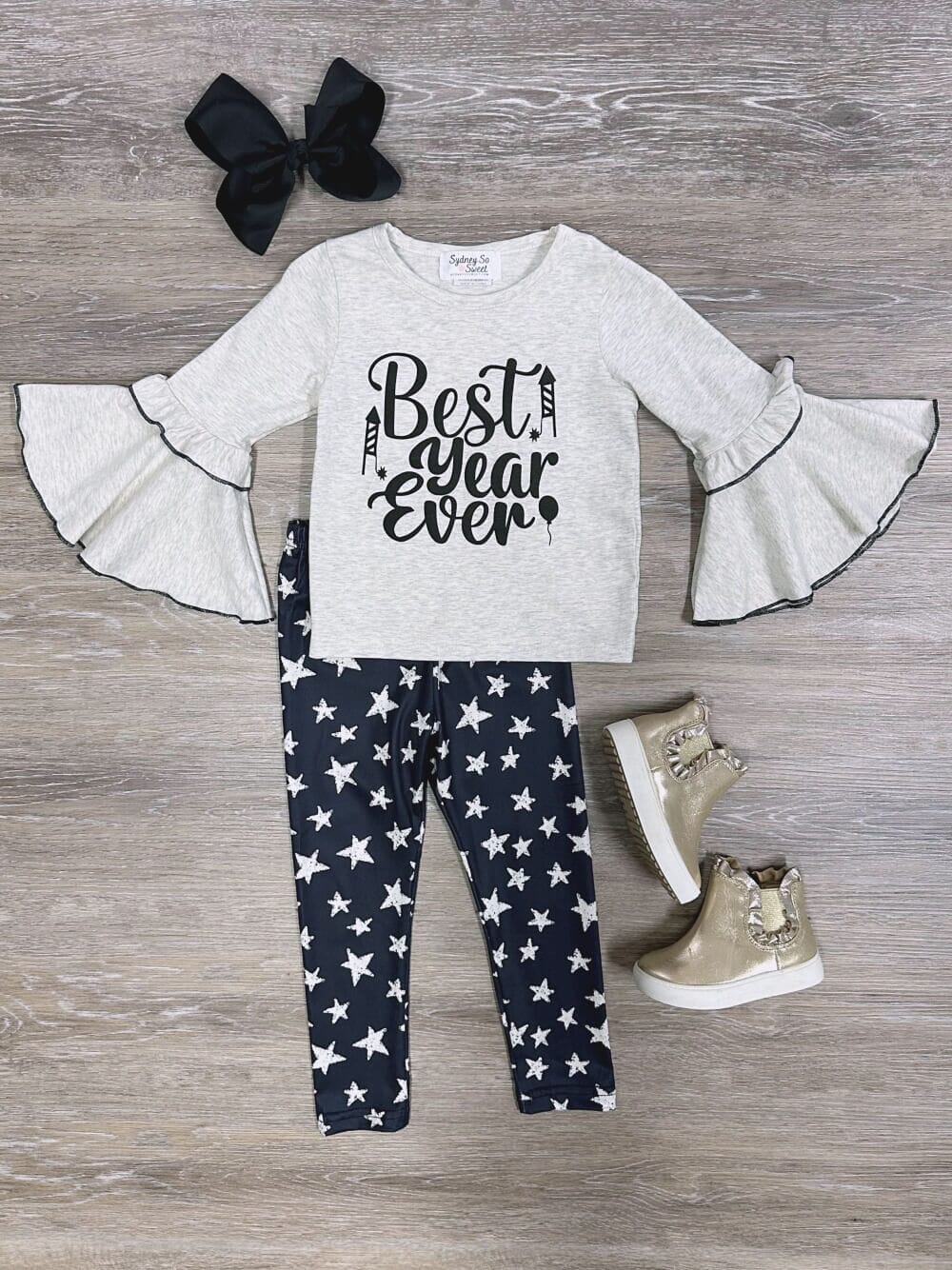 Best Year Ever Girls Bell Sleeve Star Leggings Outfit、mySite、camillekostekn