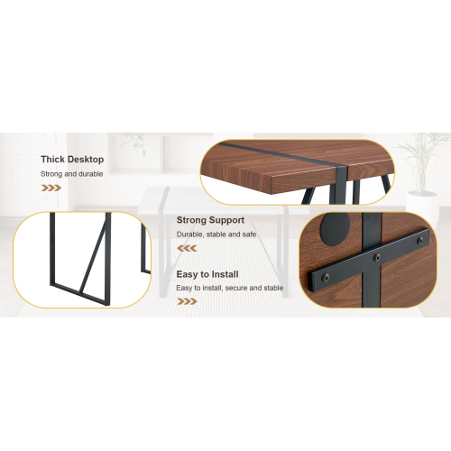 Rustic Industrial Rectangular Wood Dining Table For 4-6 Person, With 1.5" Thick Engineered Wood color Tabletop and Black Metal Legs,Desk For Kitchen Dining Living Room, 55.1" x 31.4"x 29.9"1529W115172、、casual