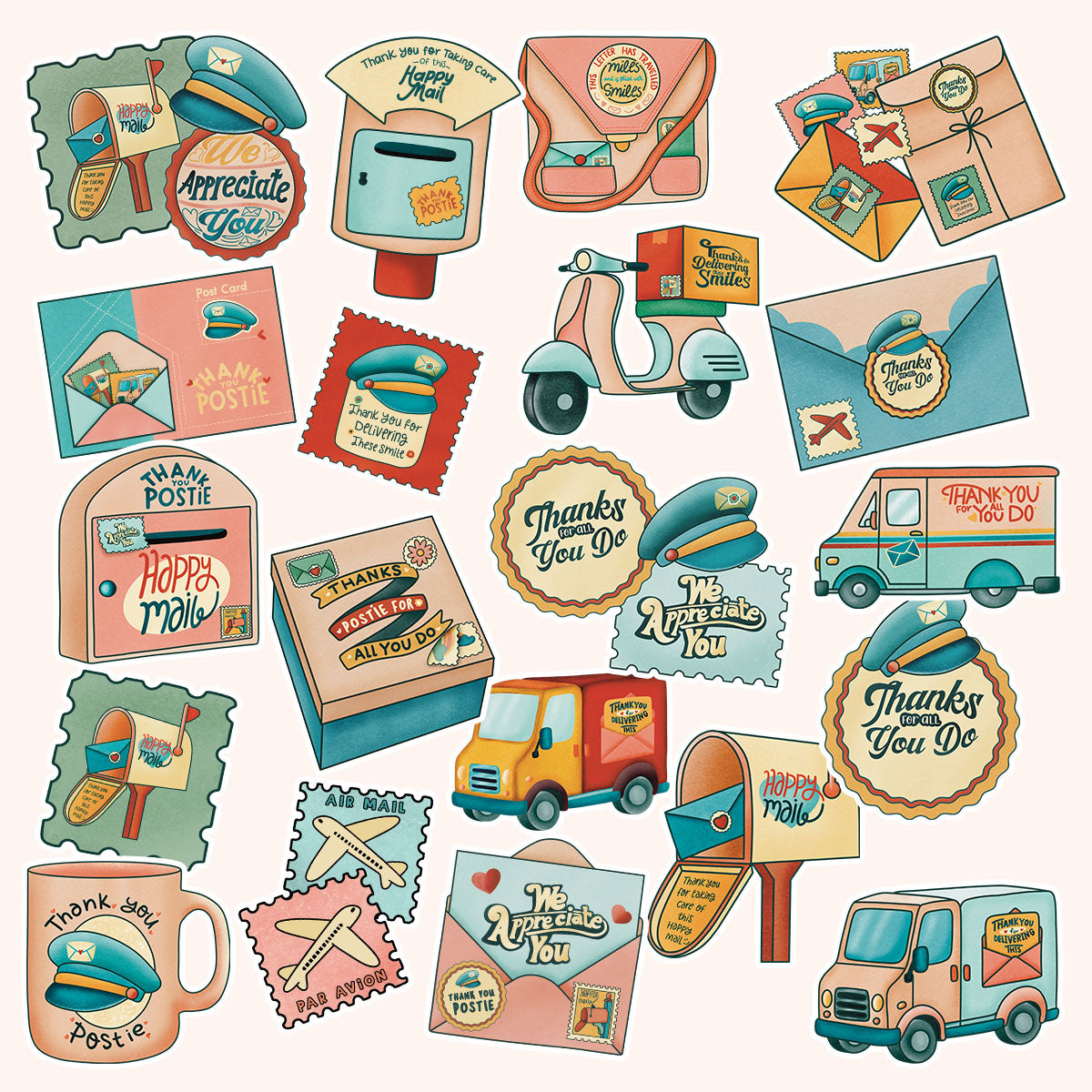  Thank You Postie 20 Piece Sticker Flake Pack、mySite、ghnorth