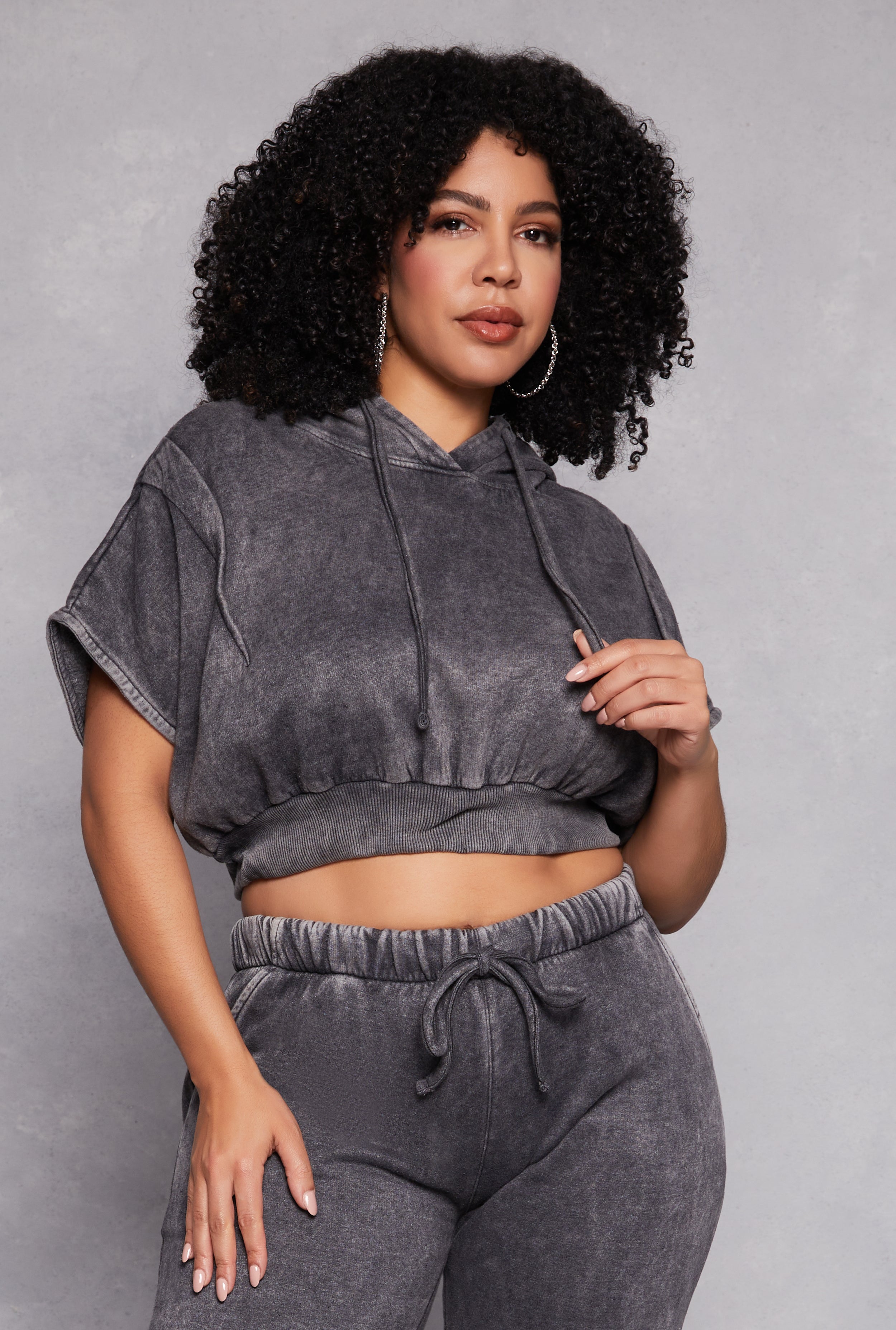 Plus Size Acid Wash Pullover Hoodie、mySite、camillekostekn