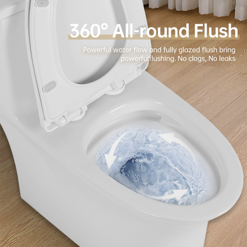 1.1/1.6 GPF Elongated Comfort Height Floor Mounted One-Piece Toilet, CUPC Certified, WaterSense Cetified, Ceramic, White Color, Soft Close Seat、、xpatfood