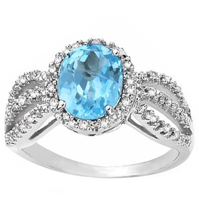 Swiss Blue Topaz and Diamond 3 Shoulder Ring, Classic Beauty!、mySite、g9winljtr